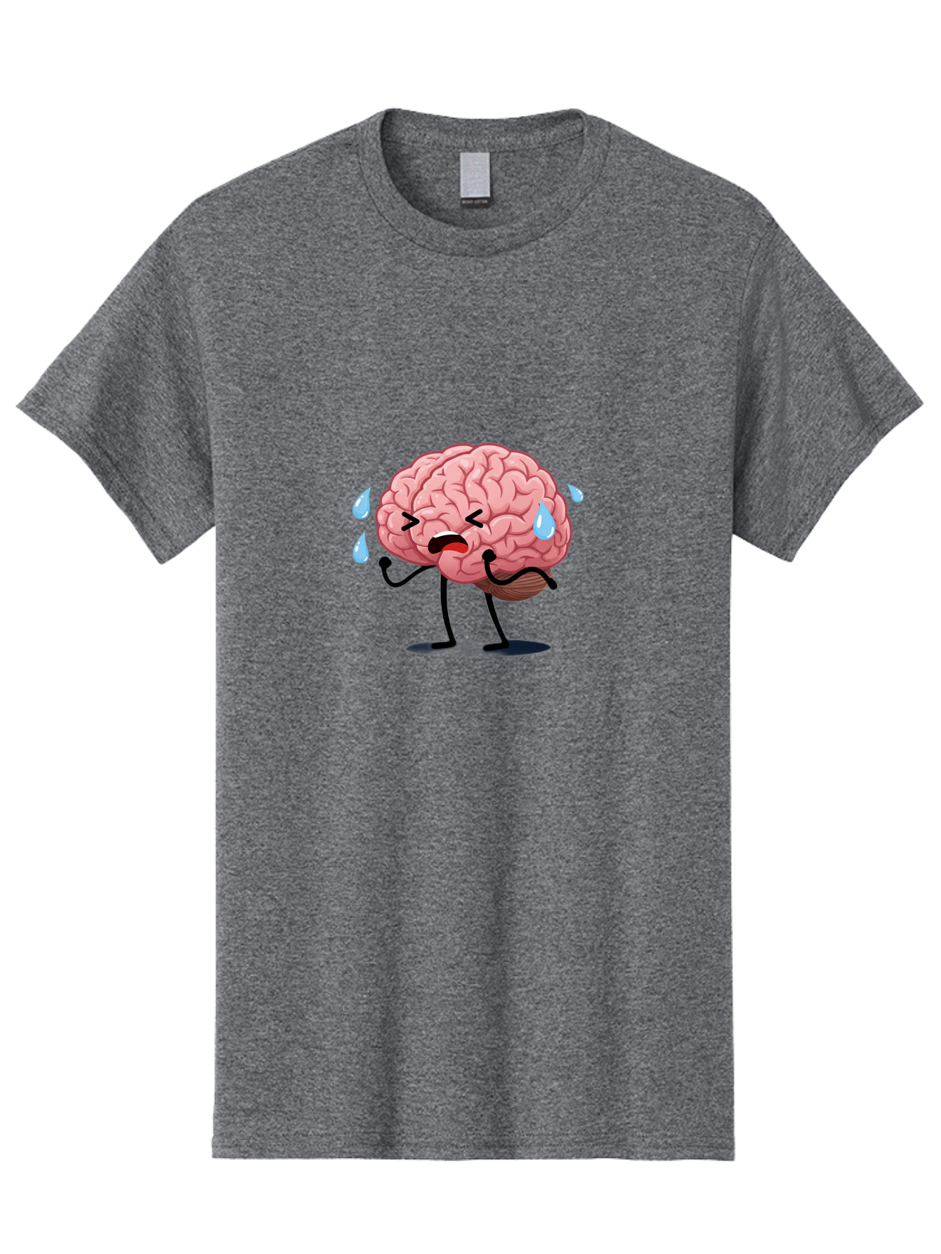 Sad-Brain-4 Men'S Graphic Tee, 100% Cotton, Comfortable Casual Summer Wear, Machine Washable, Tired Brain, Cartoon Character, Stressed Brain, Fatigue, Brain Drain, Mental Exhaustion, Overwhelmed, Anxiety, Stress Response, Emotional Distress, Bab370