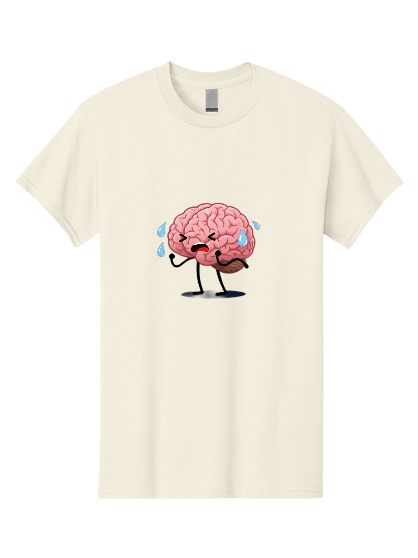 Sad-Brain-4 Men'S Graphic Tee, 100% Cotton, Comfortable Casual Summer Wear, Machine Washable, Tired Brain, Cartoon Character, Stressed Brain, Fatigue, Brain Drain, Mental Exhaustion, Overwhelmed, Anxiety, Stress Response, Emotional Distress, Bab370