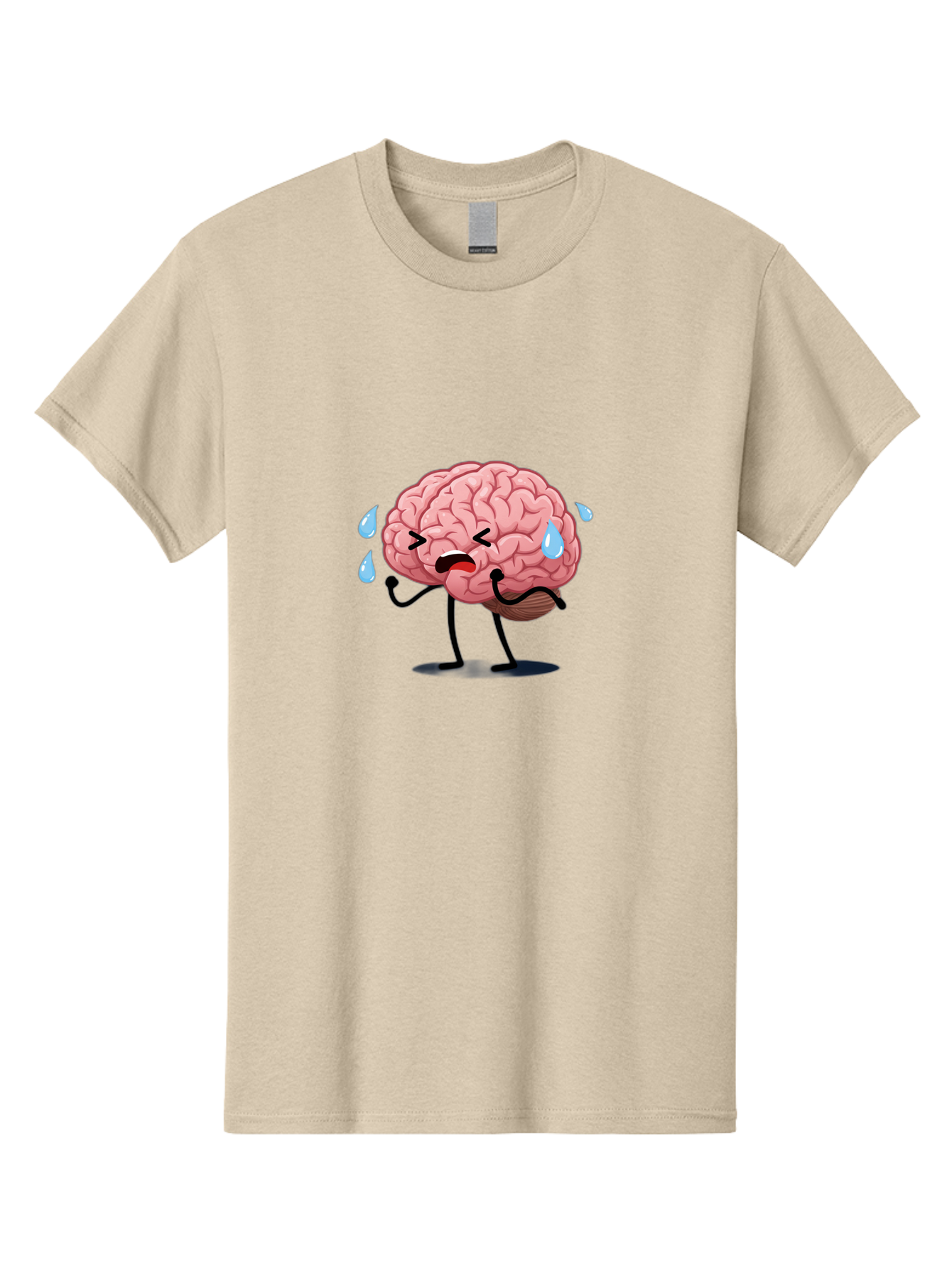 Sad-Brain-4 Men'S Graphic Tee, 100% Cotton, Comfortable Casual Summer Wear, Machine Washable, Tired Brain, Cartoon Character, Stressed Brain, Fatigue, Brain Drain, Mental Exhaustion, Overwhelmed, Anxiety, Stress Response, Emotional Distress, Bab370
