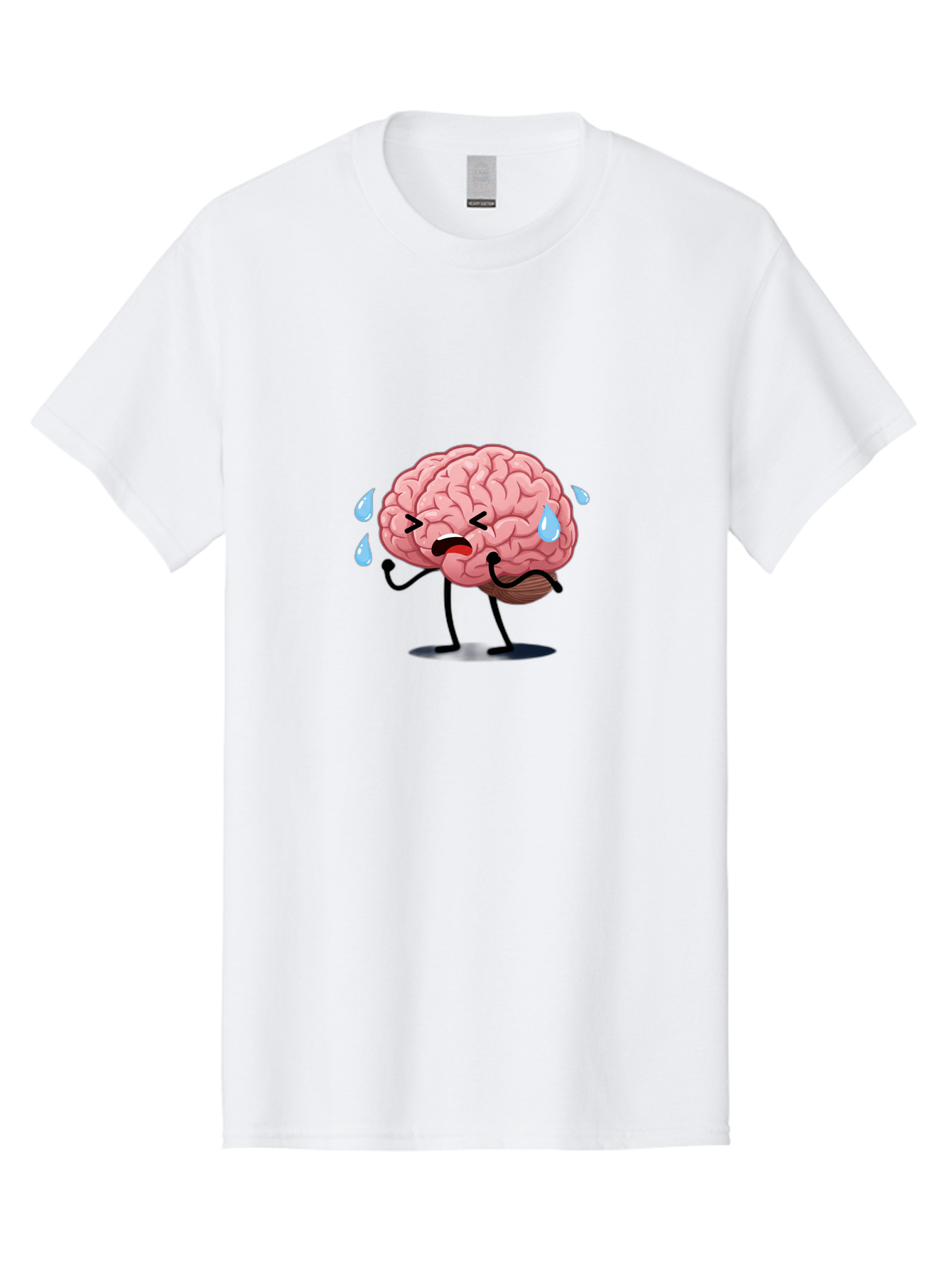 Sad-Brain-4 Men'S Graphic Tee, 100% Cotton, Comfortable Casual Summer Wear, Machine Washable, Tired Brain, Cartoon Character, Stressed Brain, Fatigue, Brain Drain, Mental Exhaustion, Overwhelmed, Anxiety, Stress Response, Emotional Distress, Bab370