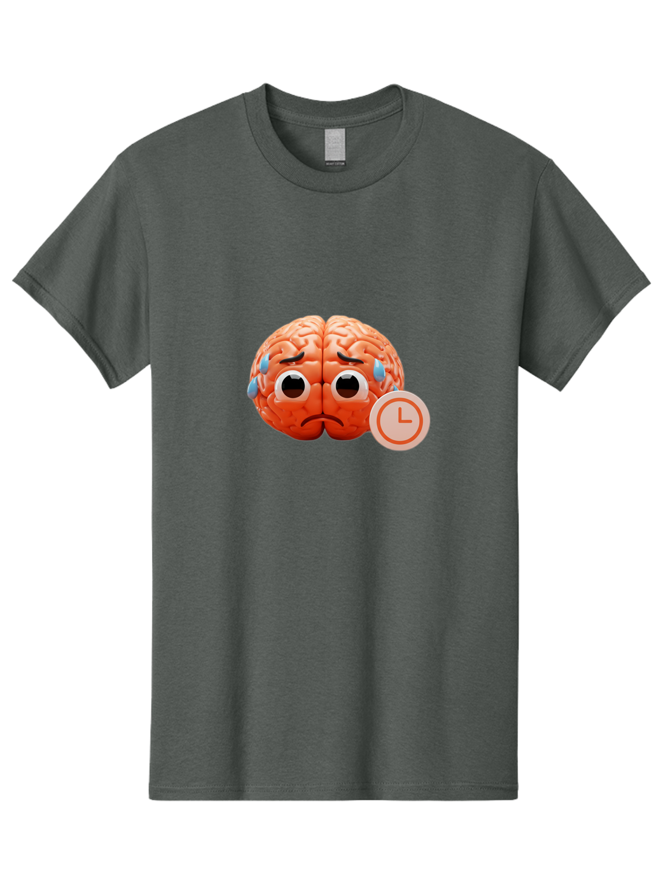 Sad-Brain Men'S Graphic Tee, 100% Cotton, Comfortable Casual Summer Wear, Machine Washable, Sad Brain, Stressed Brain, Anxiety, Frowning Face, Tears, Mental Health, Brain Fatigue, Stress Emotions, Frustration, Cartoon Brain Bab371