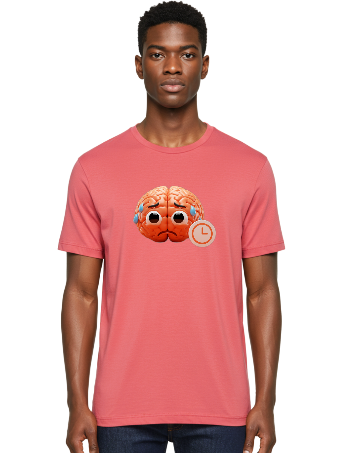 Sad-Brain Men'S Graphic Tee, 100% Cotton, Comfortable Casual Summer Wear, Machine Washable, Sad Brain, Stressed Brain, Anxiety, Frowning Face, Tears, Mental Health, Brain Fatigue, Stress Emotions, Frustration, Cartoon Brain Bab371