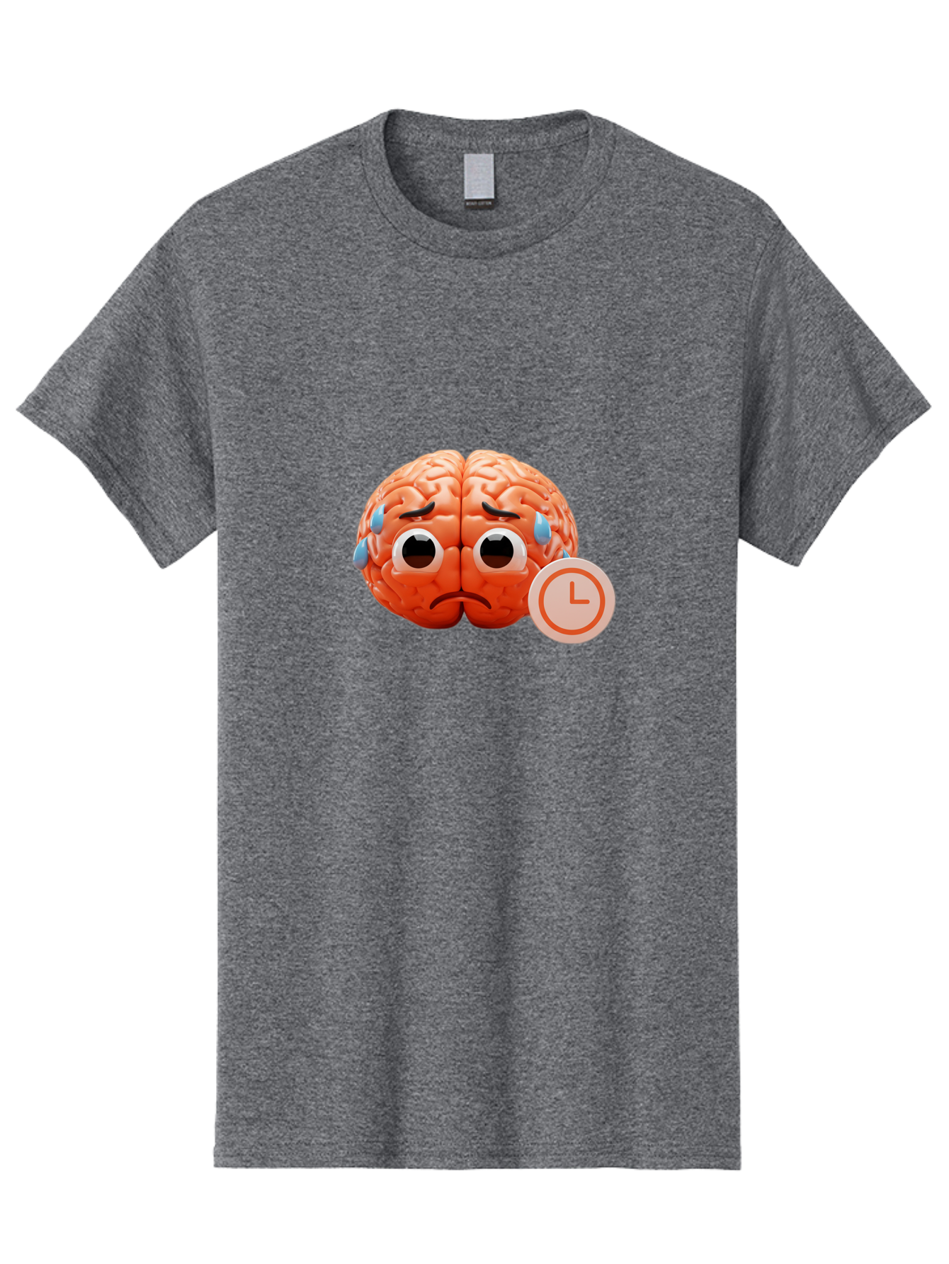 Sad-Brain Men'S Graphic Tee, 100% Cotton, Comfortable Casual Summer Wear, Machine Washable, Sad Brain, Stressed Brain, Anxiety, Frowning Face, Tears, Mental Health, Brain Fatigue, Stress Emotions, Frustration, Cartoon Brain Bab371