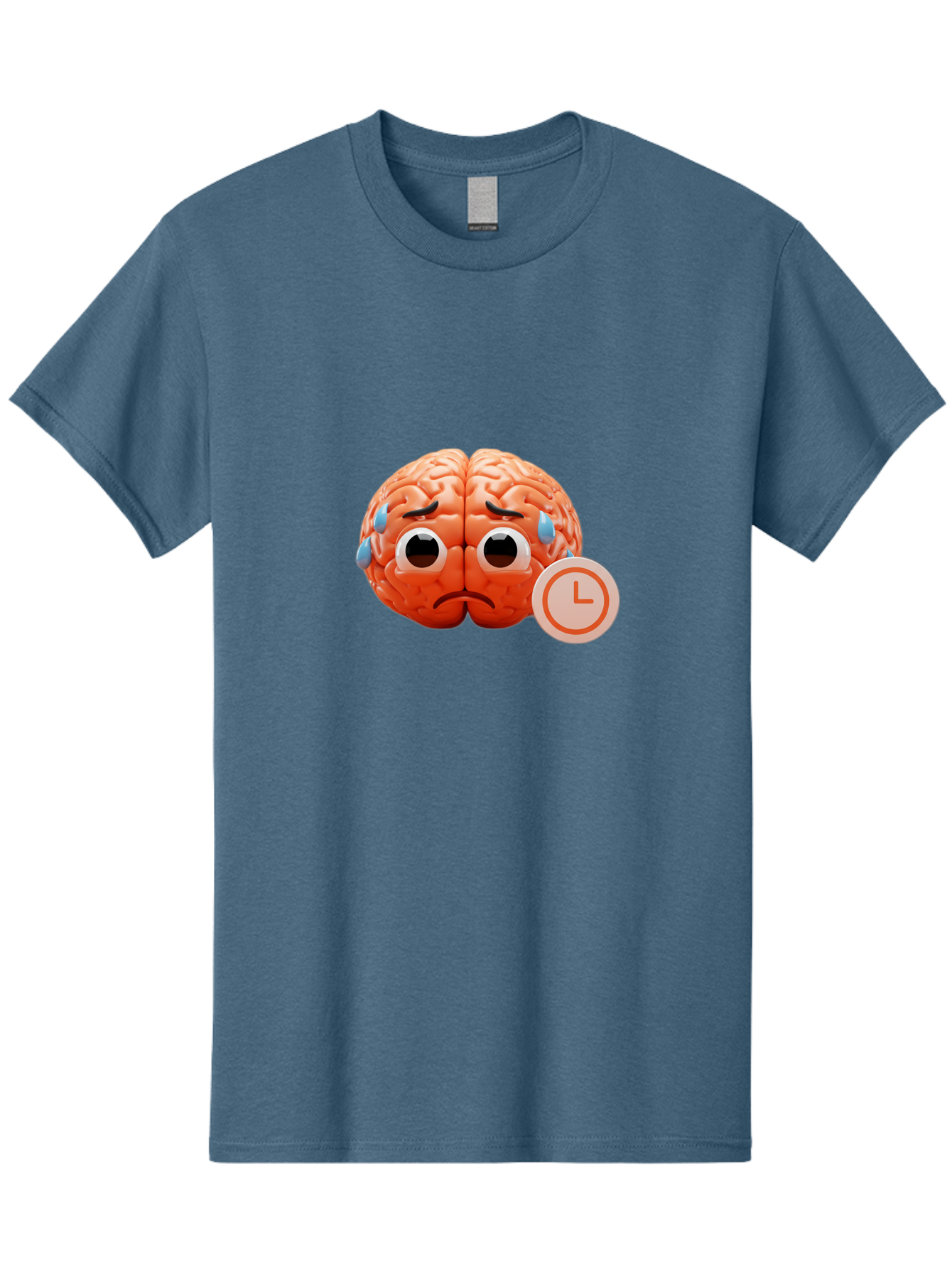 Sad-Brain Men'S Graphic Tee, 100% Cotton, Comfortable Casual Summer Wear, Machine Washable, Sad Brain, Stressed Brain, Anxiety, Frowning Face, Tears, Mental Health, Brain Fatigue, Stress Emotions, Frustration, Cartoon Brain Bab371