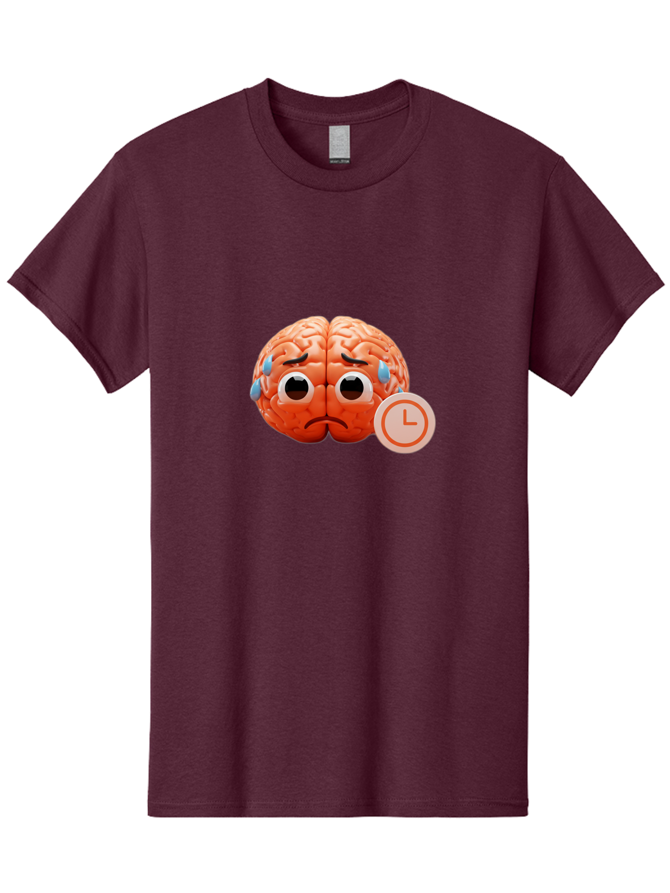 Sad-Brain Men'S Graphic Tee, 100% Cotton, Comfortable Casual Summer Wear, Machine Washable, Sad Brain, Stressed Brain, Anxiety, Frowning Face, Tears, Mental Health, Brain Fatigue, Stress Emotions, Frustration, Cartoon Brain Bab371