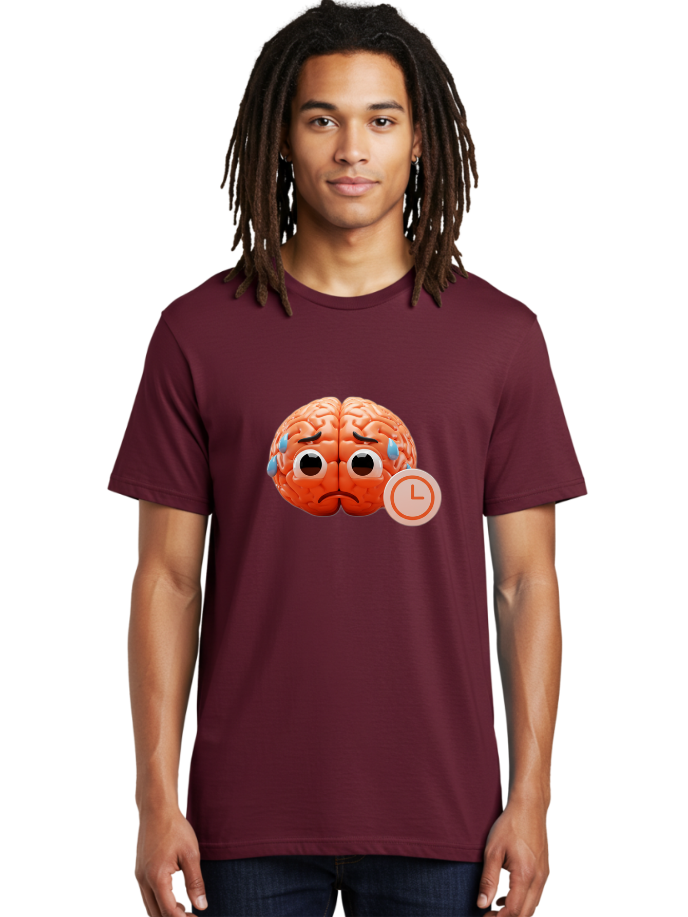 Sad-Brain Men'S Graphic Tee, 100% Cotton, Comfortable Casual Summer Wear, Machine Washable, Sad Brain, Stressed Brain, Anxiety, Frowning Face, Tears, Mental Health, Brain Fatigue, Stress Emotions, Frustration, Cartoon Brain Bab371