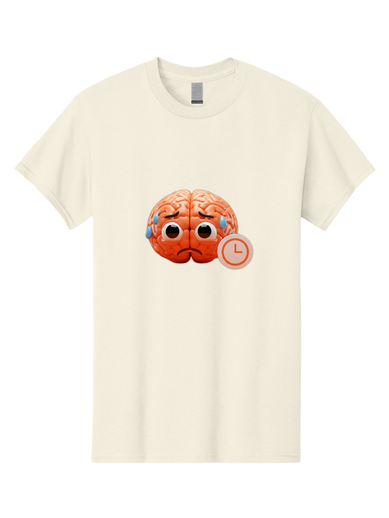 Sad-Brain Men'S Graphic Tee, 100% Cotton, Comfortable Casual Summer Wear, Machine Washable, Sad Brain, Stressed Brain, Anxiety, Frowning Face, Tears, Mental Health, Brain Fatigue, Stress Emotions, Frustration, Cartoon Brain Bab371