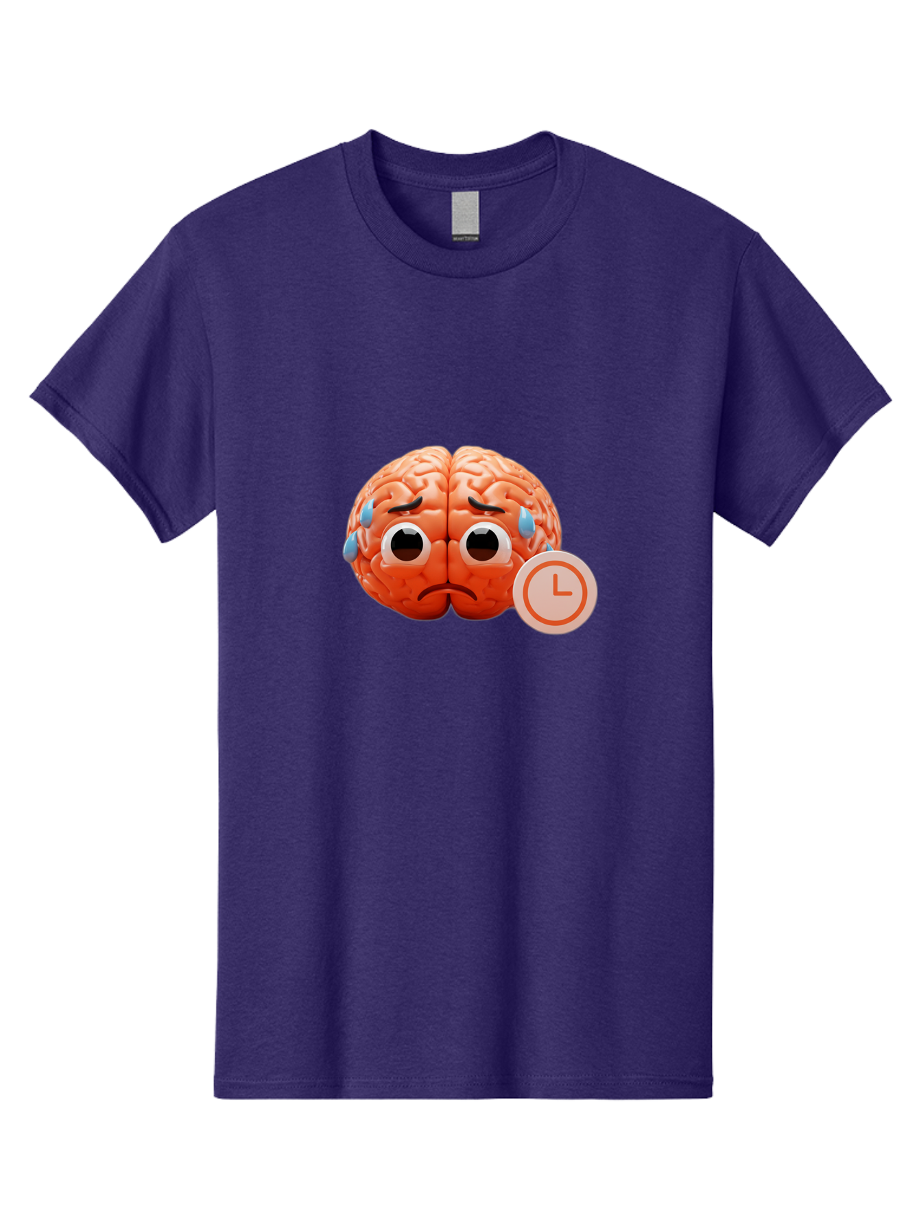 Sad-Brain Men'S Graphic Tee, 100% Cotton, Comfortable Casual Summer Wear, Machine Washable, Sad Brain, Stressed Brain, Anxiety, Frowning Face, Tears, Mental Health, Brain Fatigue, Stress Emotions, Frustration, Cartoon Brain Bab371