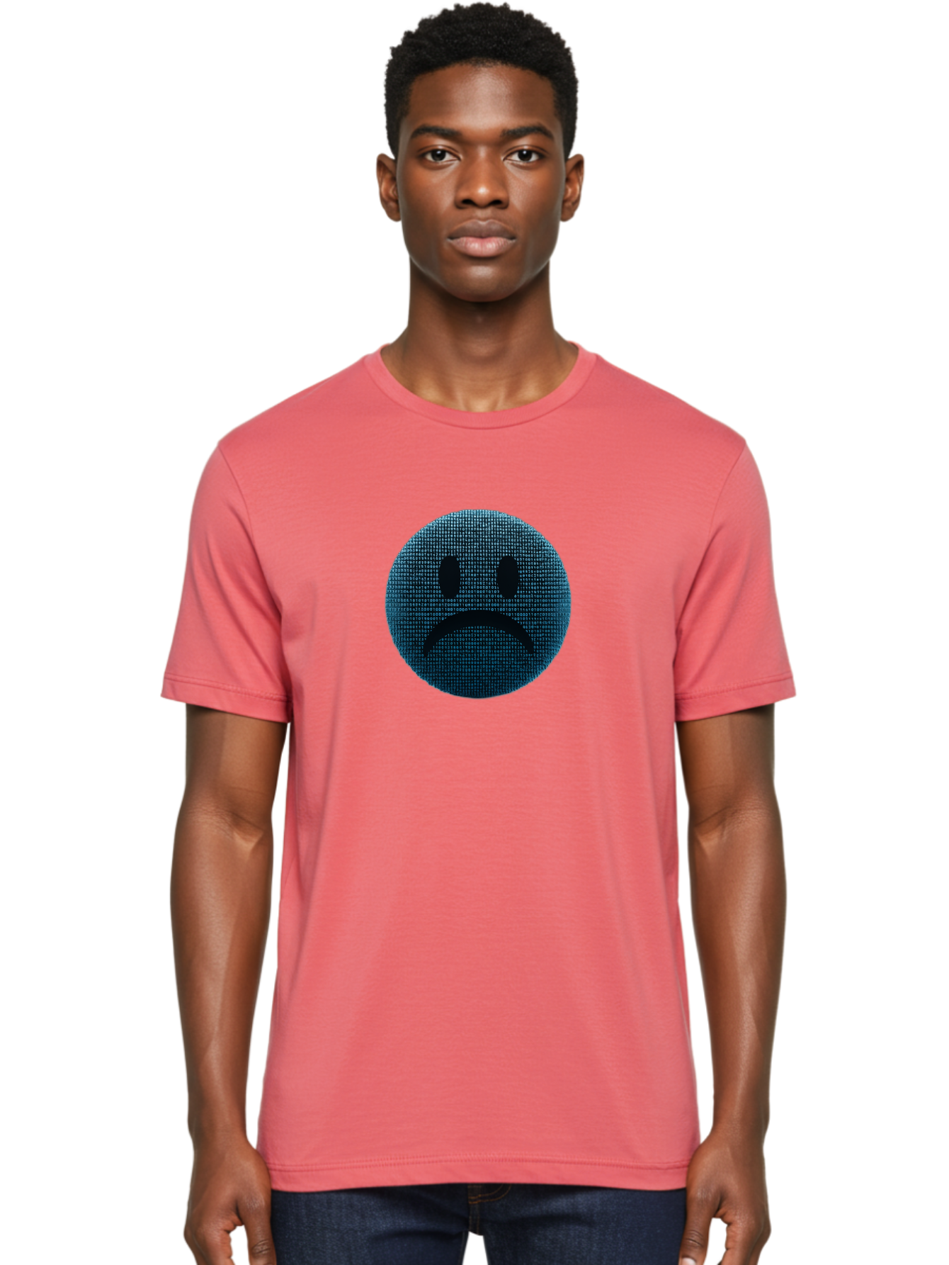 Sad-Face Men'S Graphic Tee, 100% Cotton, Comfortable Casual Summer Wear, Machine Washable, Sad Face Emoticon, Unhappy Expression, Displeased Emotion, Negative Sentiment, Frowning Face, Upset Feeling, Distressed Mood Bab372