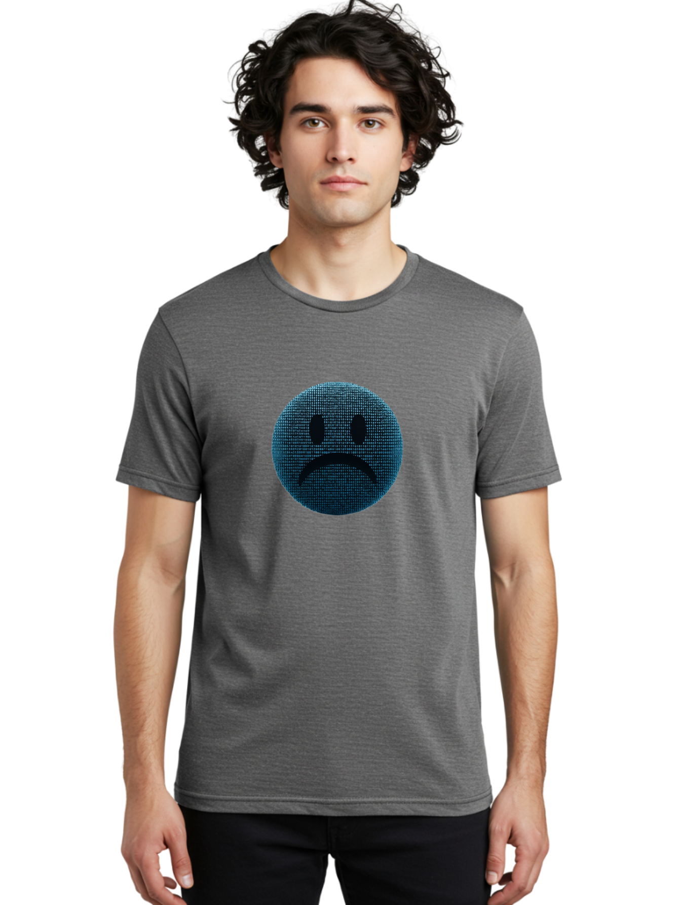Sad-Face Men'S Graphic Tee, 100% Cotton, Comfortable Casual Summer Wear, Machine Washable, Sad Face Emoticon, Unhappy Expression, Displeased Emotion, Negative Sentiment, Frowning Face, Upset Feeling, Distressed Mood Bab372