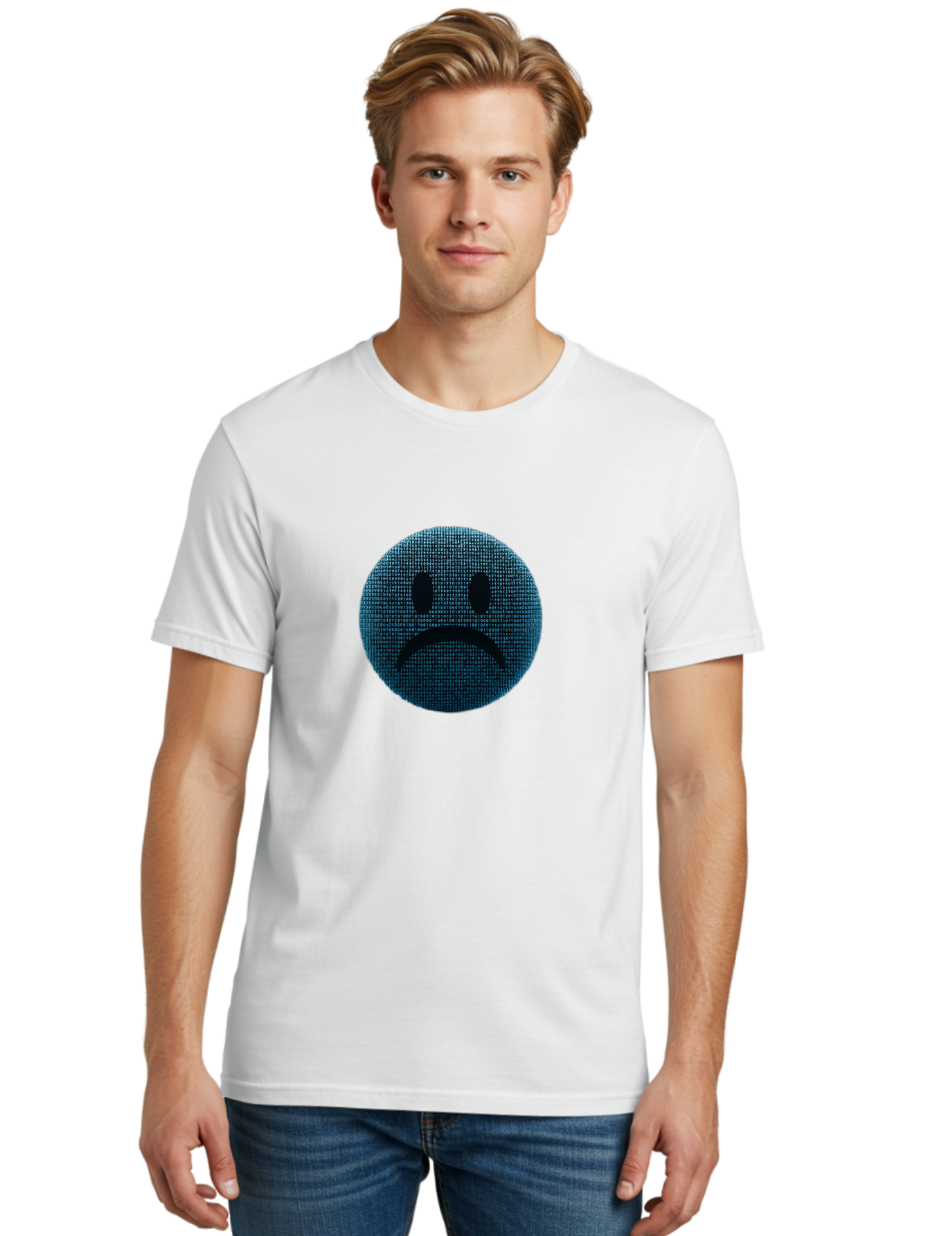 Sad-Face Men'S Graphic Tee, 100% Cotton, Comfortable Casual Summer Wear, Machine Washable, Sad Face Emoticon, Unhappy Expression, Displeased Emotion, Negative Sentiment, Frowning Face, Upset Feeling, Distressed Mood Bab372