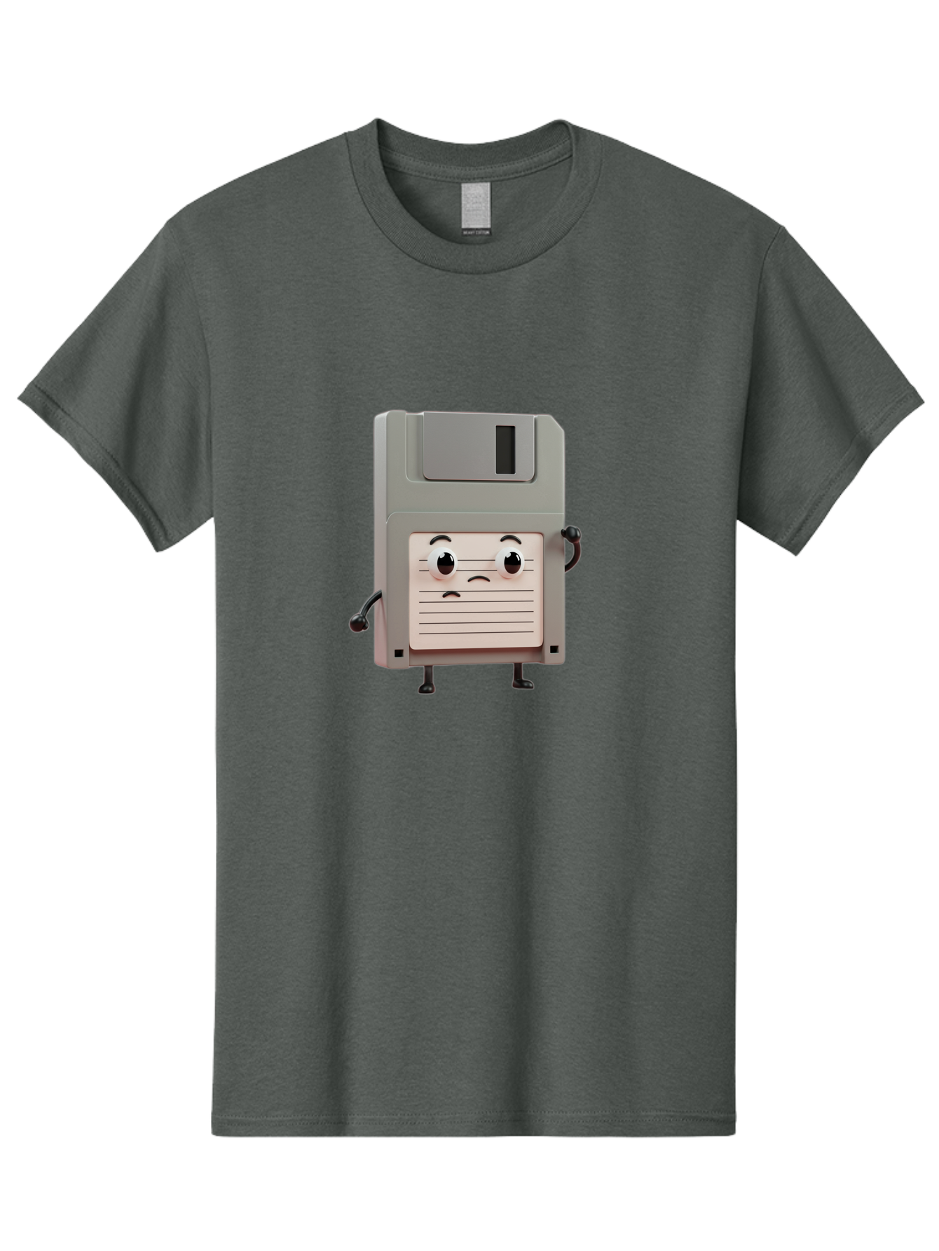 Sad-Floppy-Disk Men'S Graphic Tee, 100% Cotton, Comfortable Casual Summer Wear, Machine Washable, Retro Floppy Disk, Cartoon Character, Anthropomorphic Design, Sad Expression, 3D Rendering, Nostalgic Tech, Retro Computing, Bab373