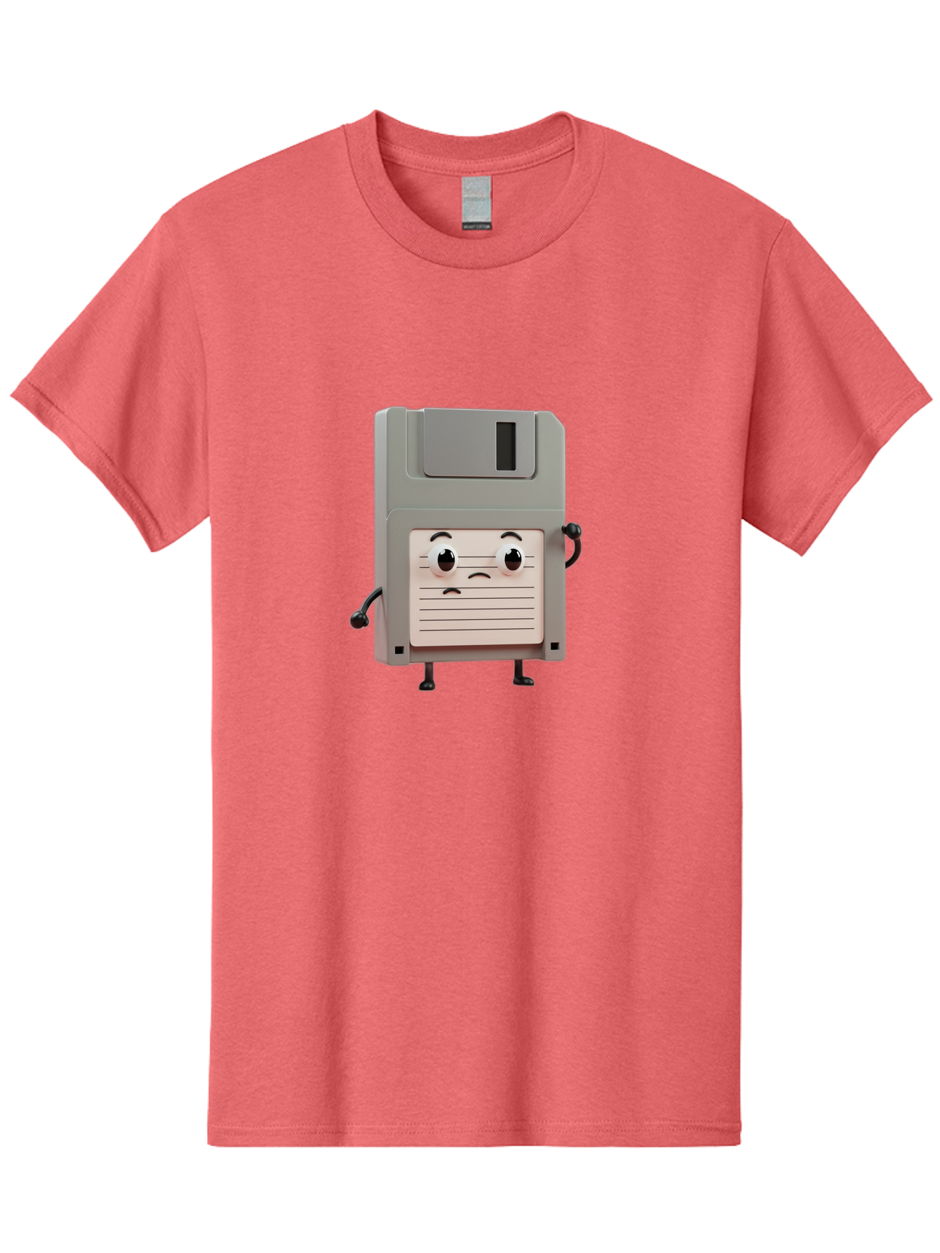 Sad-Floppy-Disk Men'S Graphic Tee, 100% Cotton, Comfortable Casual Summer Wear, Machine Washable, Retro Floppy Disk, Cartoon Character, Anthropomorphic Design, Sad Expression, 3D Rendering, Nostalgic Tech, Retro Computing, Bab373