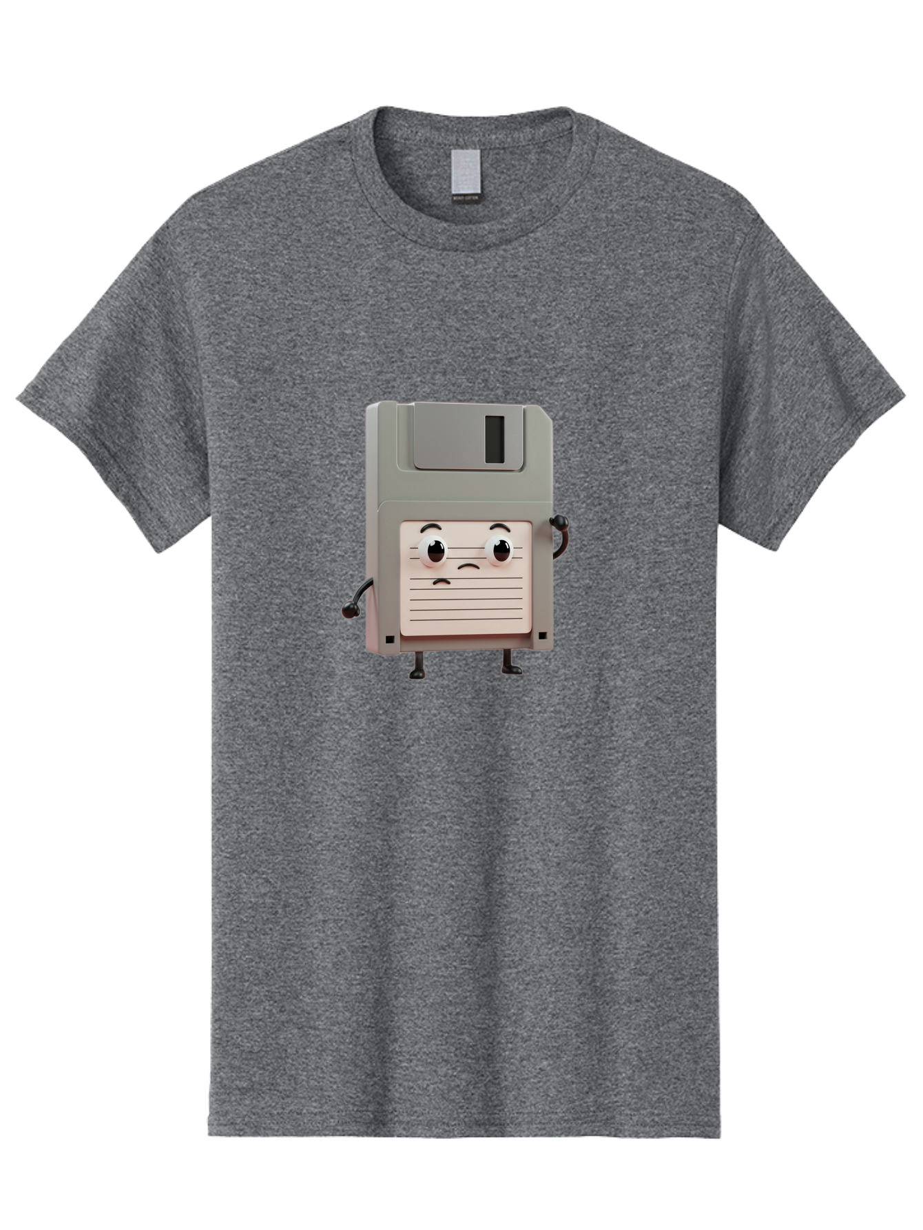 Sad-Floppy-Disk Men'S Graphic Tee, 100% Cotton, Comfortable Casual Summer Wear, Machine Washable, Retro Floppy Disk, Cartoon Character, Anthropomorphic Design, Sad Expression, 3D Rendering, Nostalgic Tech, Retro Computing, Bab373
