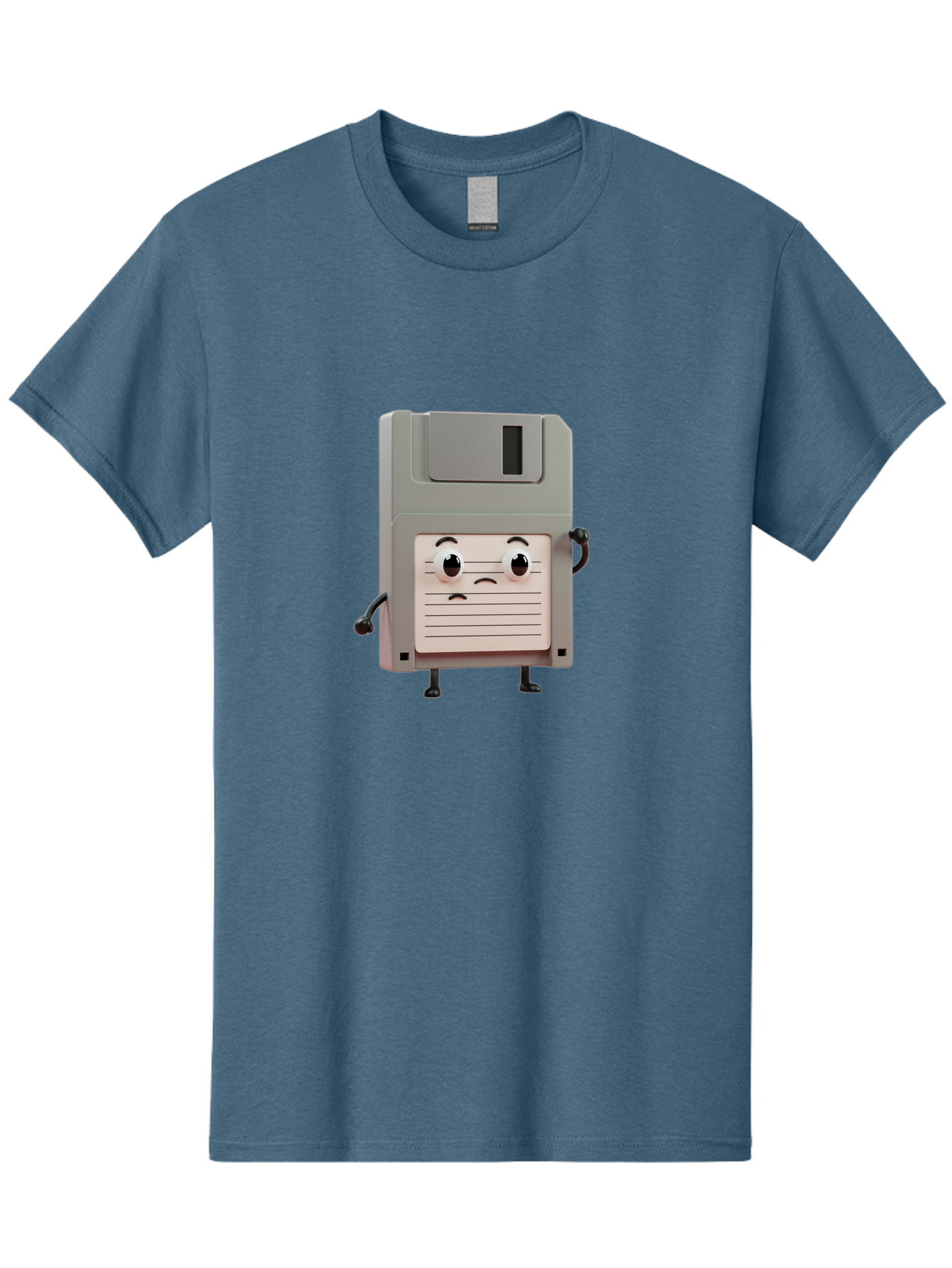 Sad-Floppy-Disk Men'S Graphic Tee, 100% Cotton, Comfortable Casual Summer Wear, Machine Washable, Retro Floppy Disk, Cartoon Character, Anthropomorphic Design, Sad Expression, 3D Rendering, Nostalgic Tech, Retro Computing, Bab373