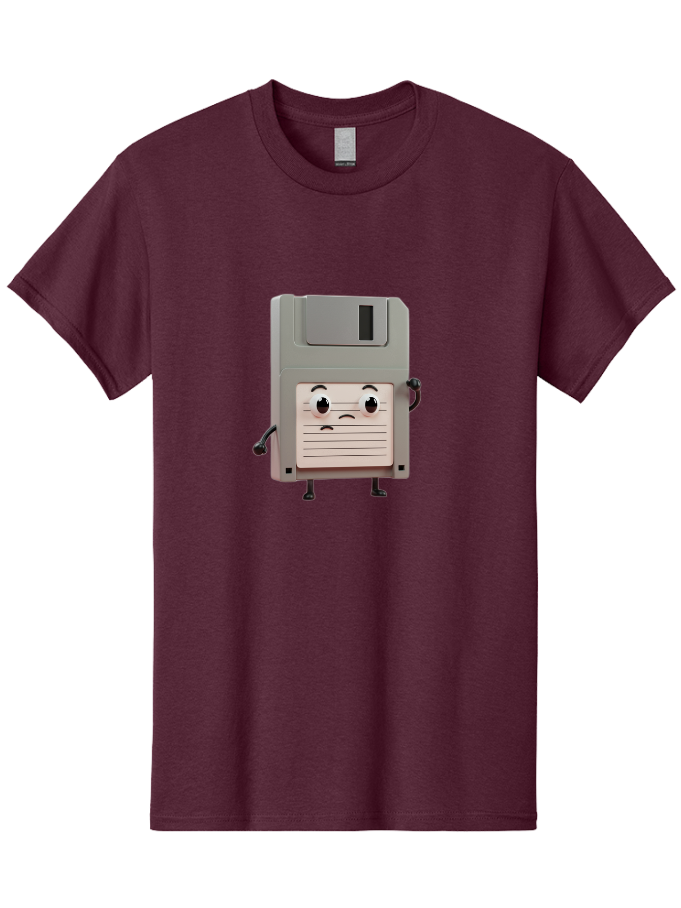 Sad-Floppy-Disk Men'S Graphic Tee, 100% Cotton, Comfortable Casual Summer Wear, Machine Washable, Retro Floppy Disk, Cartoon Character, Anthropomorphic Design, Sad Expression, 3D Rendering, Nostalgic Tech, Retro Computing, Bab373