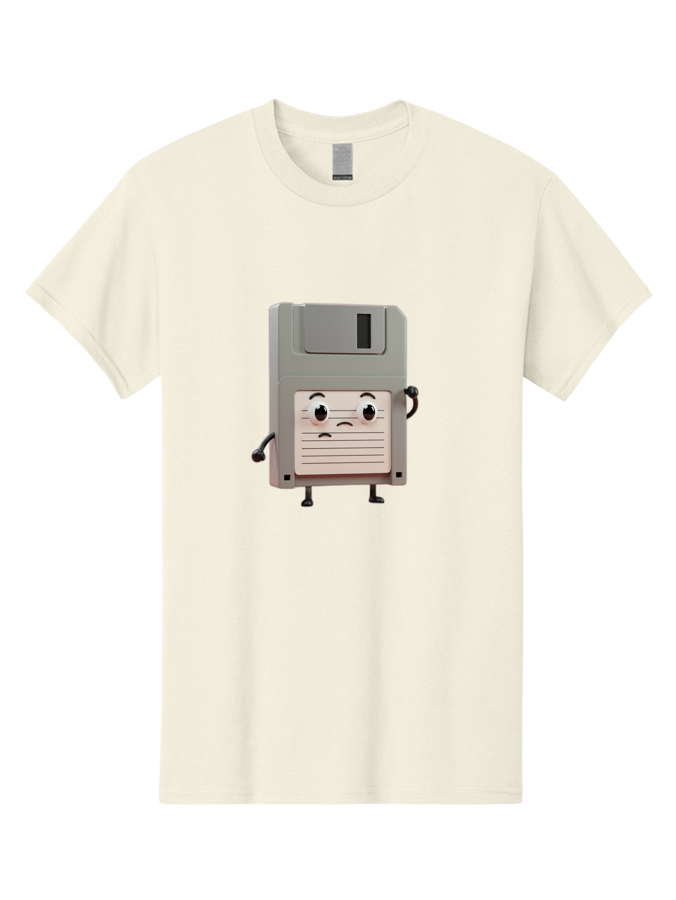 Sad-Floppy-Disk Men'S Graphic Tee, 100% Cotton, Comfortable Casual Summer Wear, Machine Washable, Retro Floppy Disk, Cartoon Character, Anthropomorphic Design, Sad Expression, 3D Rendering, Nostalgic Tech, Retro Computing, Bab373