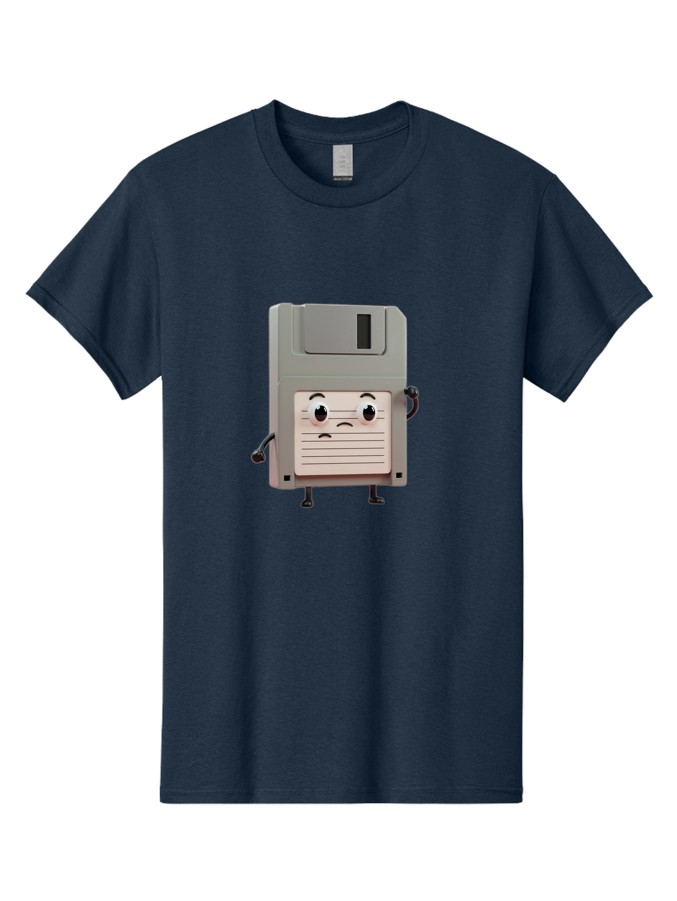 Sad-Floppy-Disk Men'S Graphic Tee, 100% Cotton, Comfortable Casual Summer Wear, Machine Washable, Retro Floppy Disk, Cartoon Character, Anthropomorphic Design, Sad Expression, 3D Rendering, Nostalgic Tech, Retro Computing, Bab373
