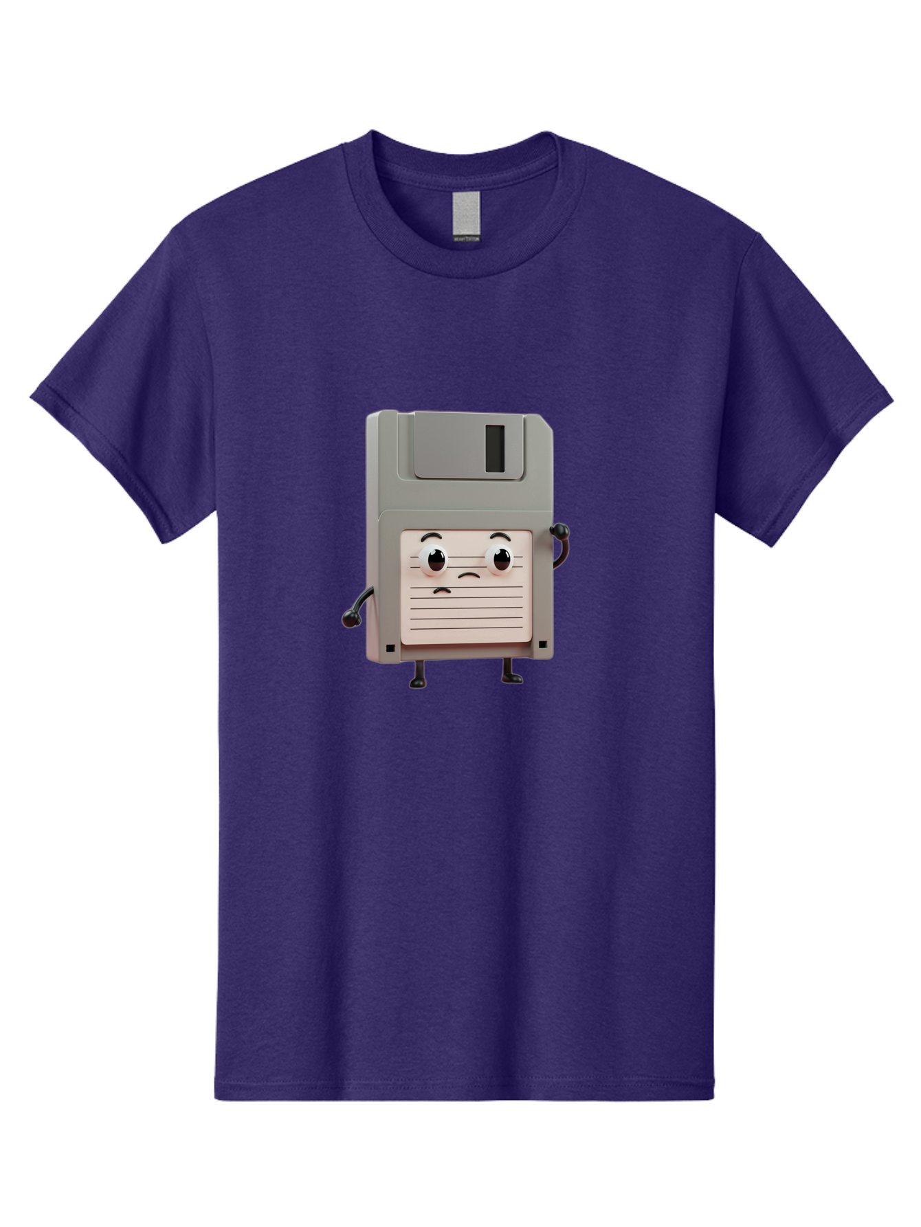 Sad-Floppy-Disk Men'S Graphic Tee, 100% Cotton, Comfortable Casual Summer Wear, Machine Washable, Retro Floppy Disk, Cartoon Character, Anthropomorphic Design, Sad Expression, 3D Rendering, Nostalgic Tech, Retro Computing, Bab373