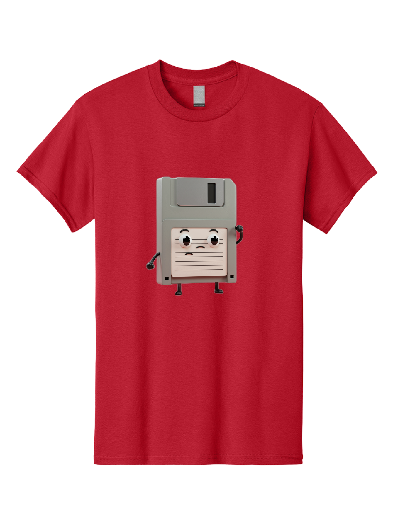 Sad-Floppy-Disk Men'S Graphic Tee, 100% Cotton, Comfortable Casual Summer Wear, Machine Washable, Retro Floppy Disk, Cartoon Character, Anthropomorphic Design, Sad Expression, 3D Rendering, Nostalgic Tech, Retro Computing, Bab373