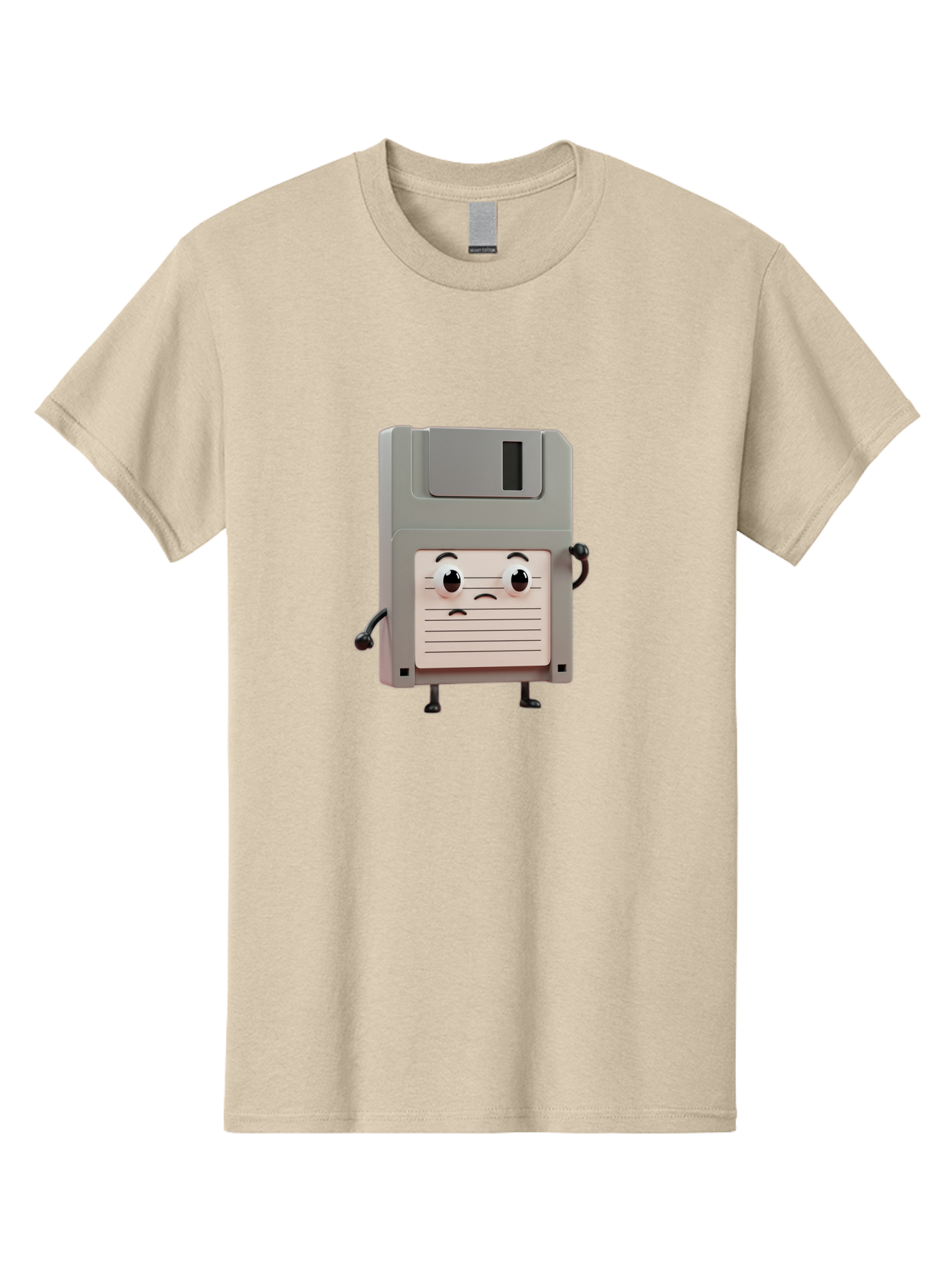 Sad-Floppy-Disk Men'S Graphic Tee, 100% Cotton, Comfortable Casual Summer Wear, Machine Washable, Retro Floppy Disk, Cartoon Character, Anthropomorphic Design, Sad Expression, 3D Rendering, Nostalgic Tech, Retro Computing, Bab373
