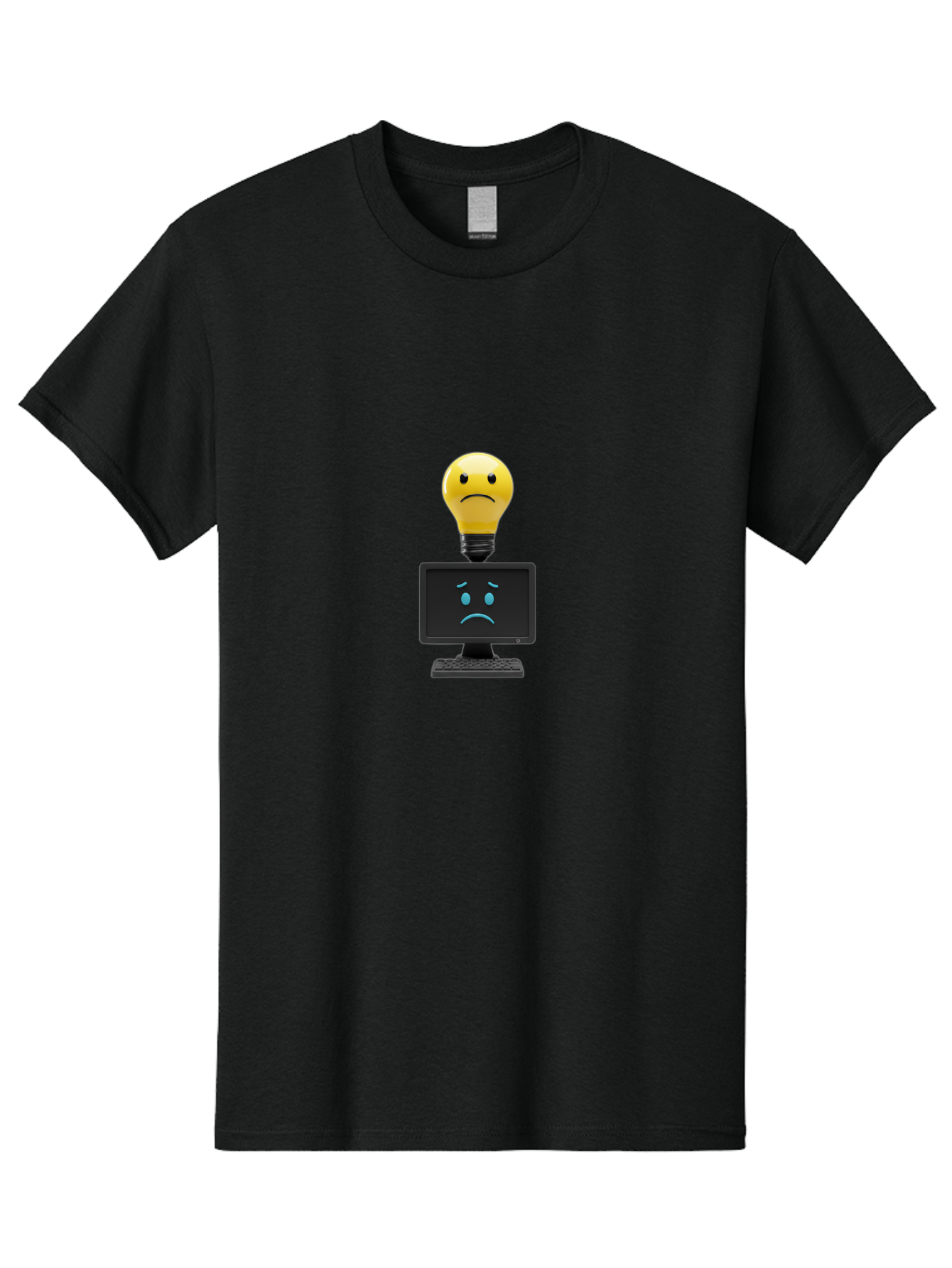 Sad-Light-Bulb Men'S Graphic Tee, 100% Cotton, Comfortable Casual Summer Wear, Machine Washable, Sad Emoji, Frowning Face, Unhappy Computer, Disappointing Technology, Frustrations, Negative Emotions, Distress, Gloomy Atmosphere, Bab376