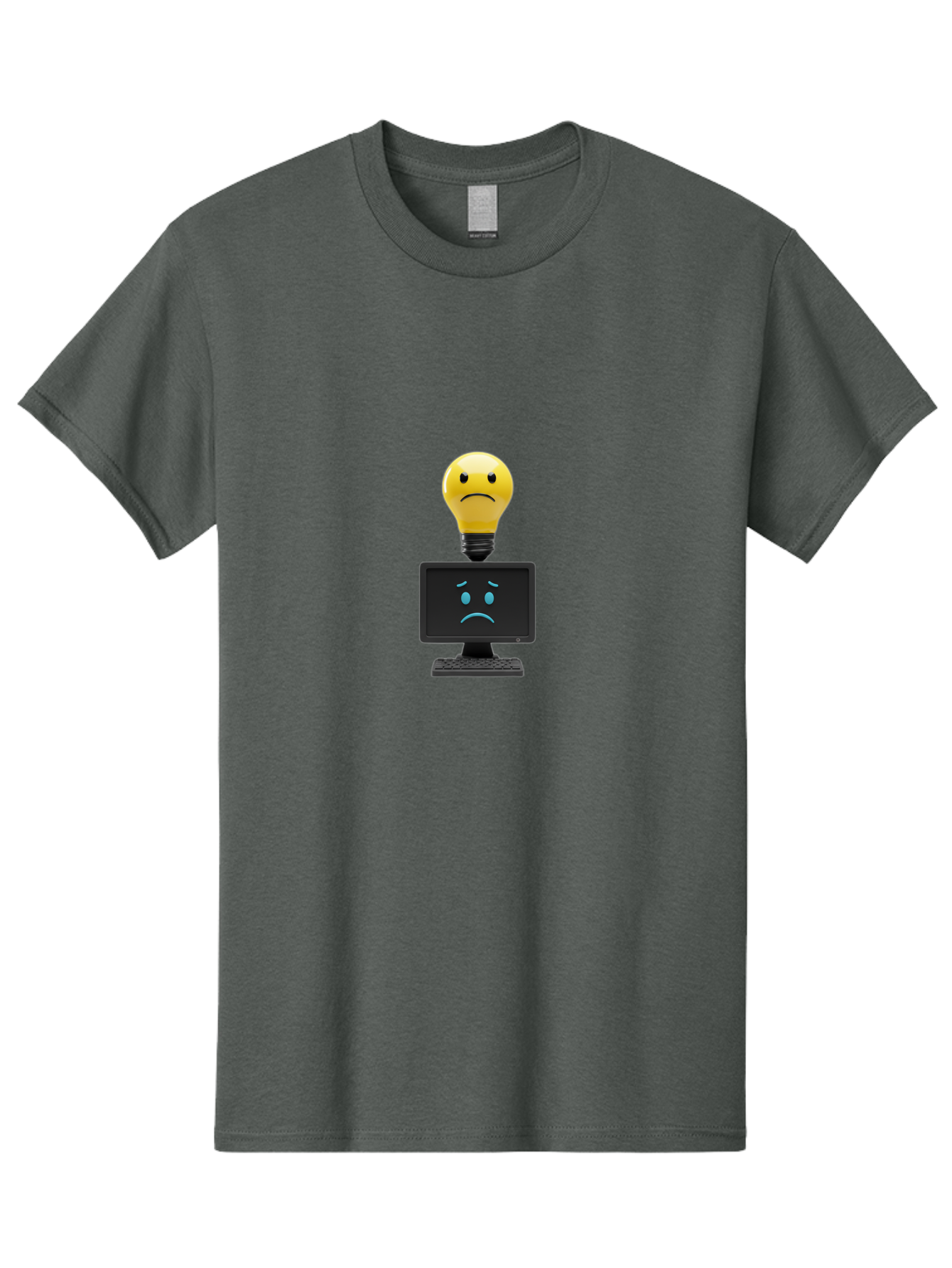 Sad-Light-Bulb Men'S Graphic Tee, 100% Cotton, Comfortable Casual Summer Wear, Machine Washable, Sad Emoji, Frowning Face, Unhappy Computer, Disappointing Technology, Frustrations, Negative Emotions, Distress, Gloomy Atmosphere, Bab376
