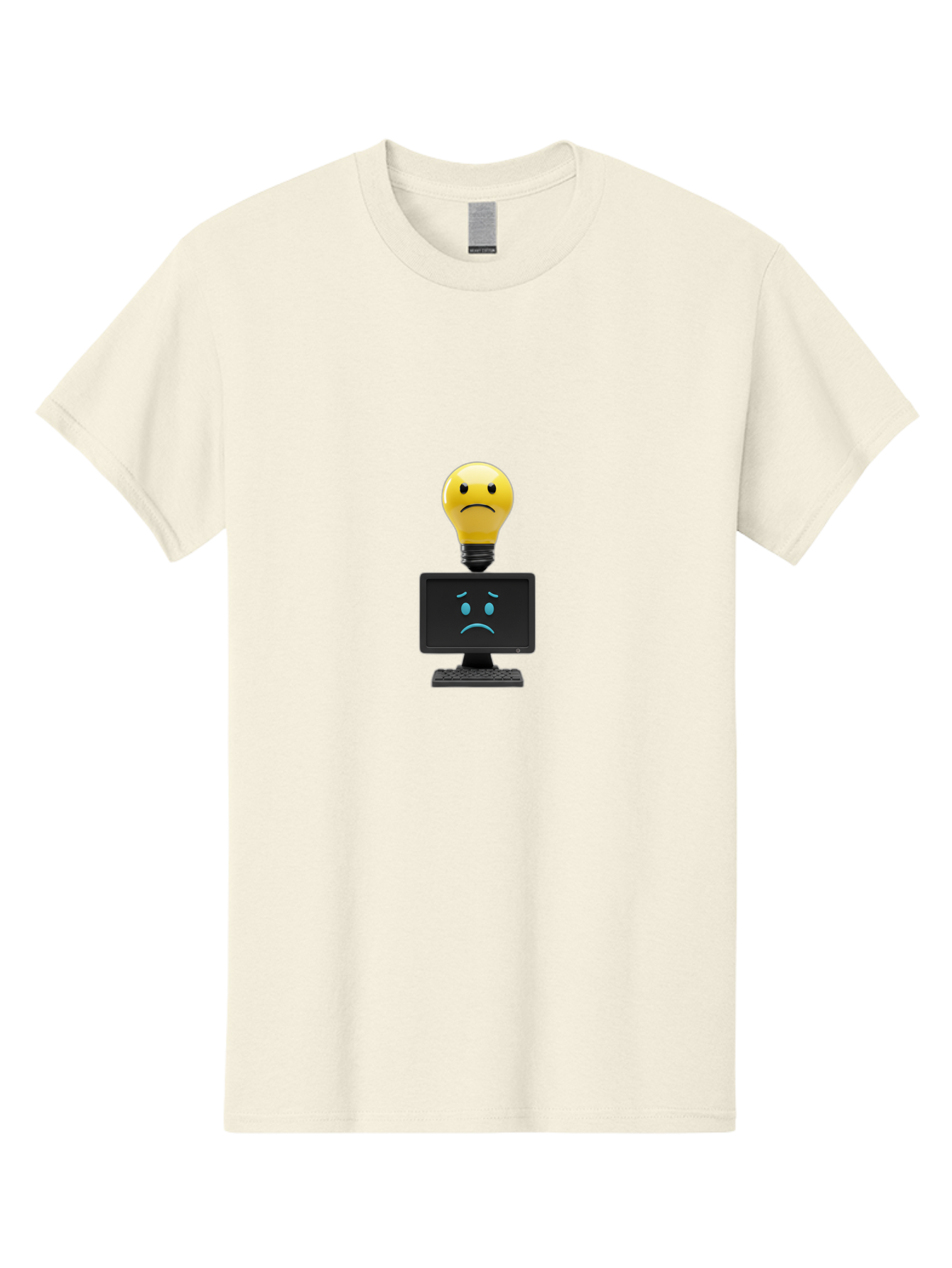 Sad-Light-Bulb Men'S Graphic Tee, 100% Cotton, Comfortable Casual Summer Wear, Machine Washable, Sad Emoji, Frowning Face, Unhappy Computer, Disappointing Technology, Frustrations, Negative Emotions, Distress, Gloomy Atmosphere, Bab376