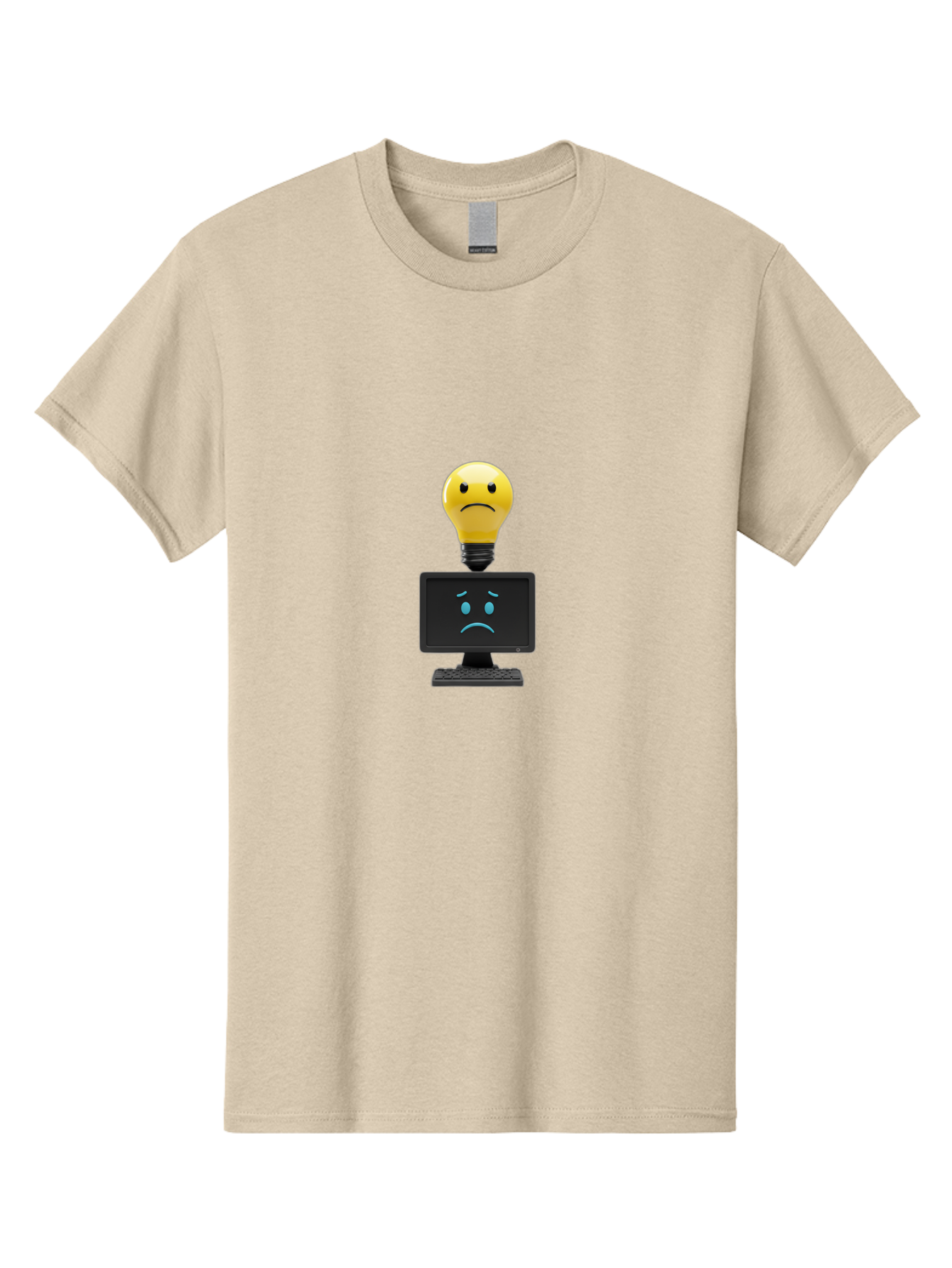 Sad-Light-Bulb Men'S Graphic Tee, 100% Cotton, Comfortable Casual Summer Wear, Machine Washable, Sad Emoji, Frowning Face, Unhappy Computer, Disappointing Technology, Frustrations, Negative Emotions, Distress, Gloomy Atmosphere, Bab376
