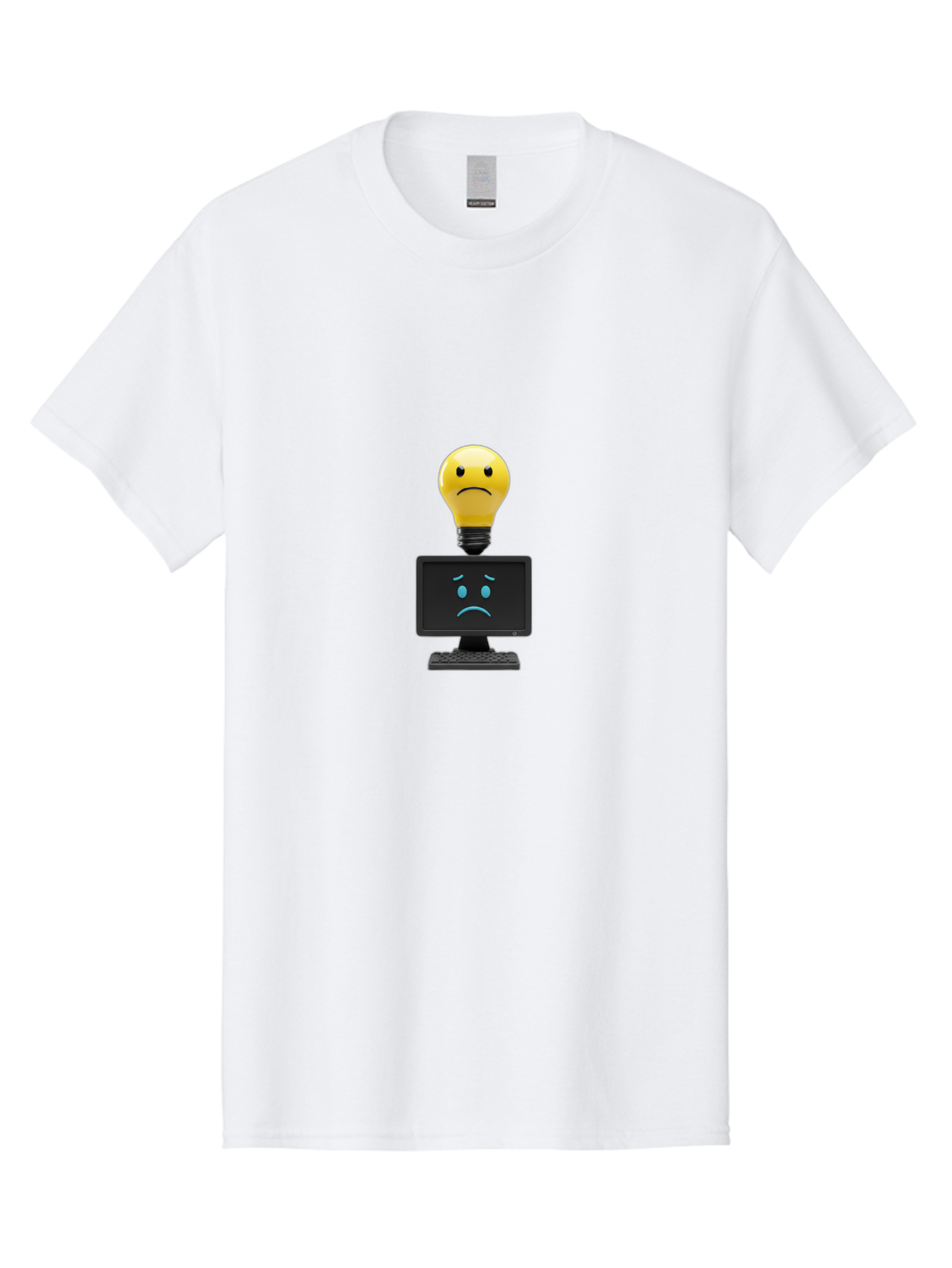 Sad-Light-Bulb Men'S Graphic Tee, 100% Cotton, Comfortable Casual Summer Wear, Machine Washable, Sad Emoji, Frowning Face, Unhappy Computer, Disappointing Technology, Frustrations, Negative Emotions, Distress, Gloomy Atmosphere, Bab376
