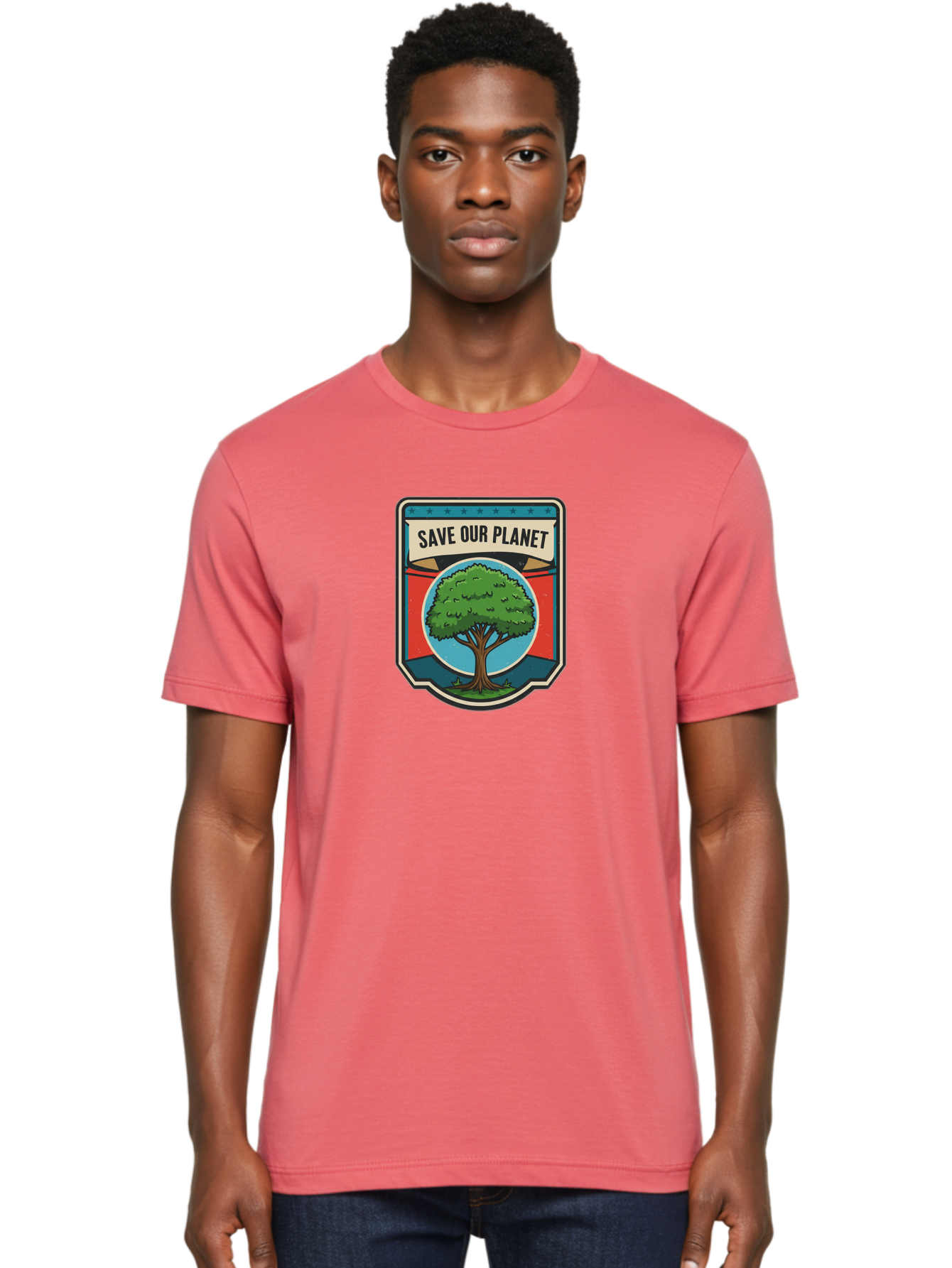 Save-Our-Planet-1 Men'S Graphic Tee, 100% Cotton, Comfortable Casual Summer Wear, Machine Washable, Eco-Friendly Logo, Tree Conservation, Environmental Protection, Green Initiative, Save The Planet, Eco Activism, Earth Day Symbol Bab377