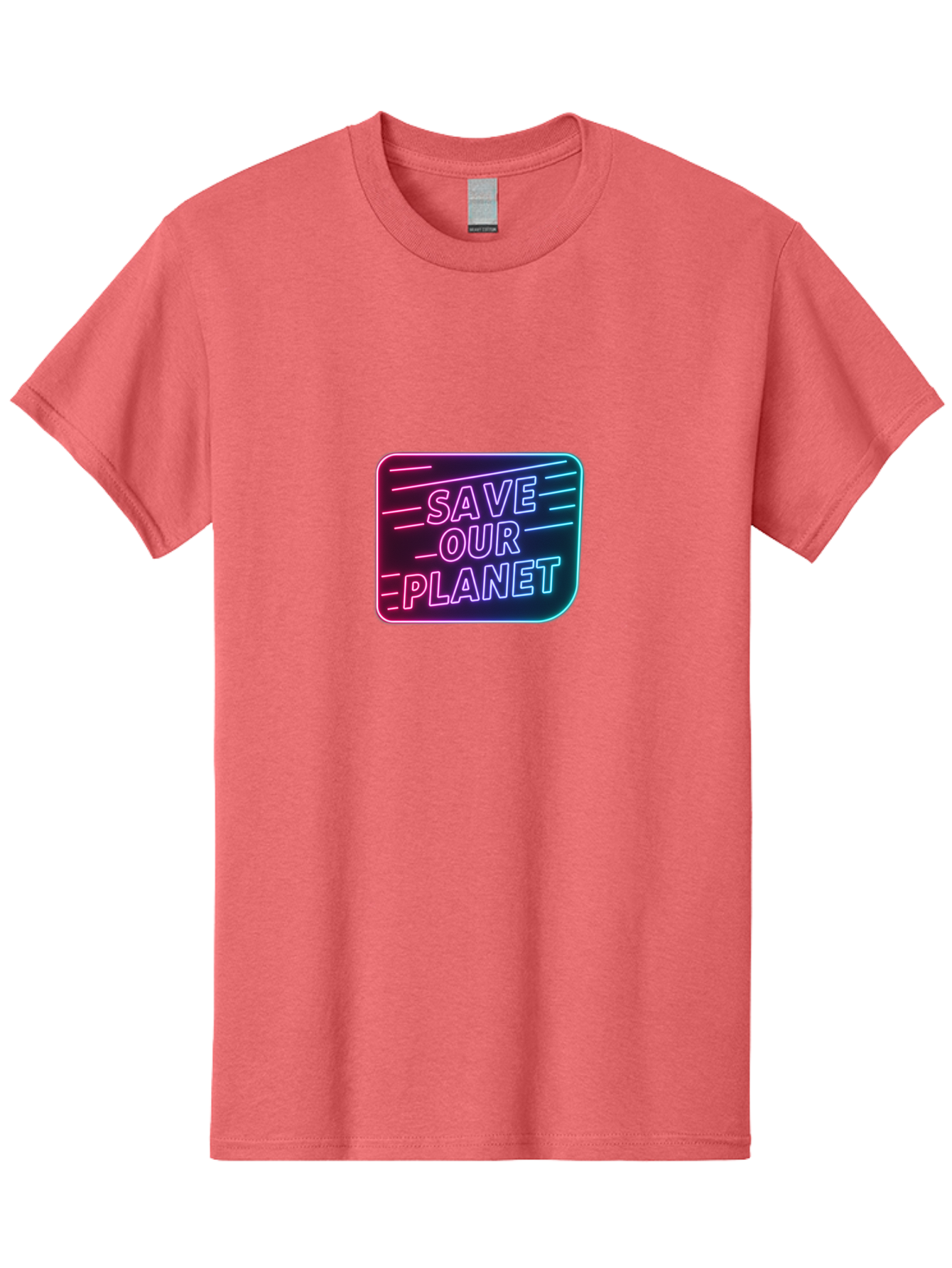 Save-Our-Planet-3 Men'S Graphic Tee, 100% Cotton, Comfortable Casual Summer Wear, Machine Washable, Neon Sign, Save Our Planet, Environmental Awareness, Eco-Friendly Message, Sustainability, Conservation, Activism, Social Impact, Neon Lights Bab379