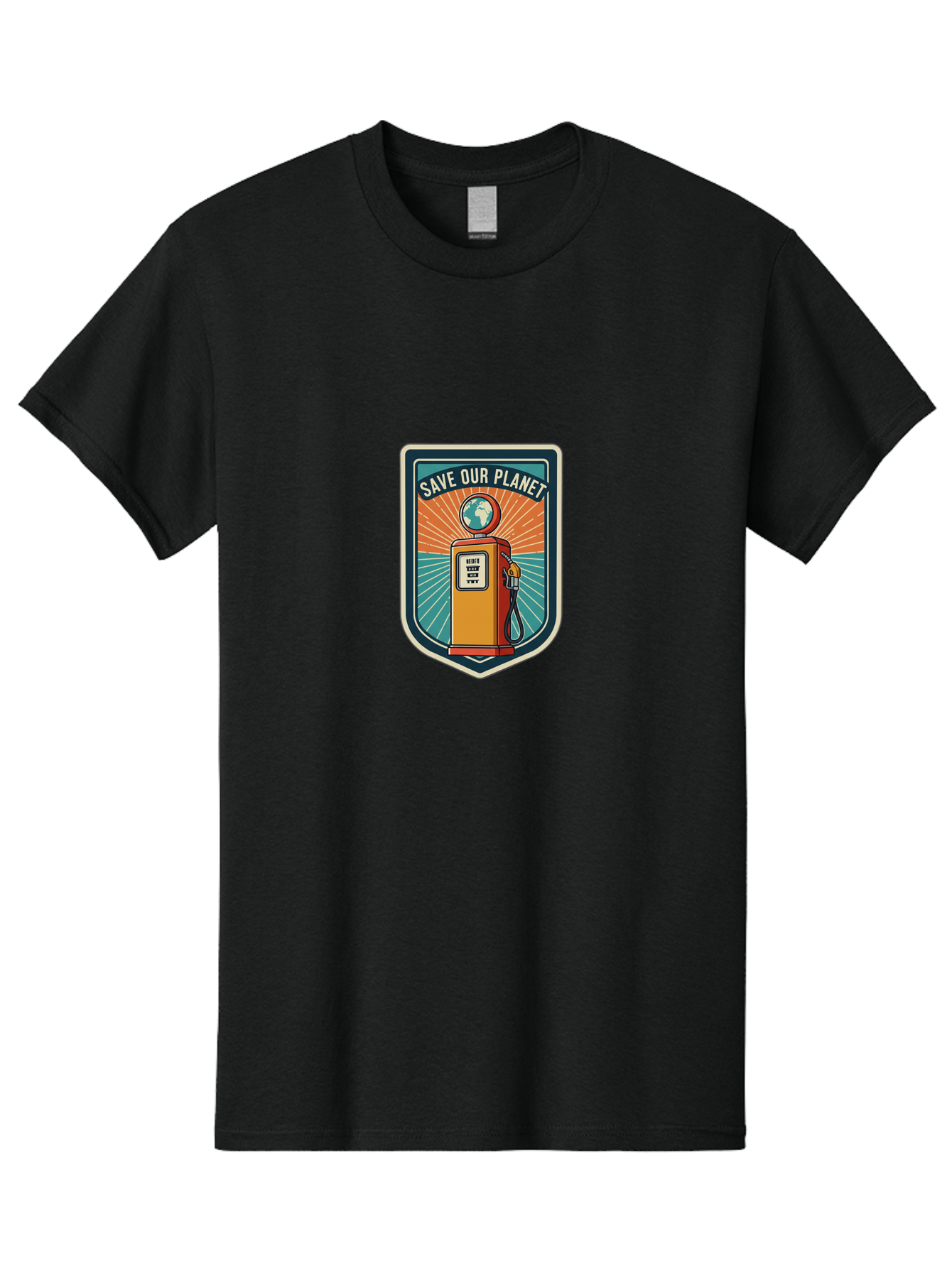 Save-Our-Planet-4 Men'S Graphic Tee, 100% Cotton, Comfortable Casual Summer Wear, Machine Washable, Gas Pump, Eco-Friendly Message, Save Our Planet, Environmental Awareness, Sustainable Living, Green Initiative, Retro-Futuristic Design, Bab380