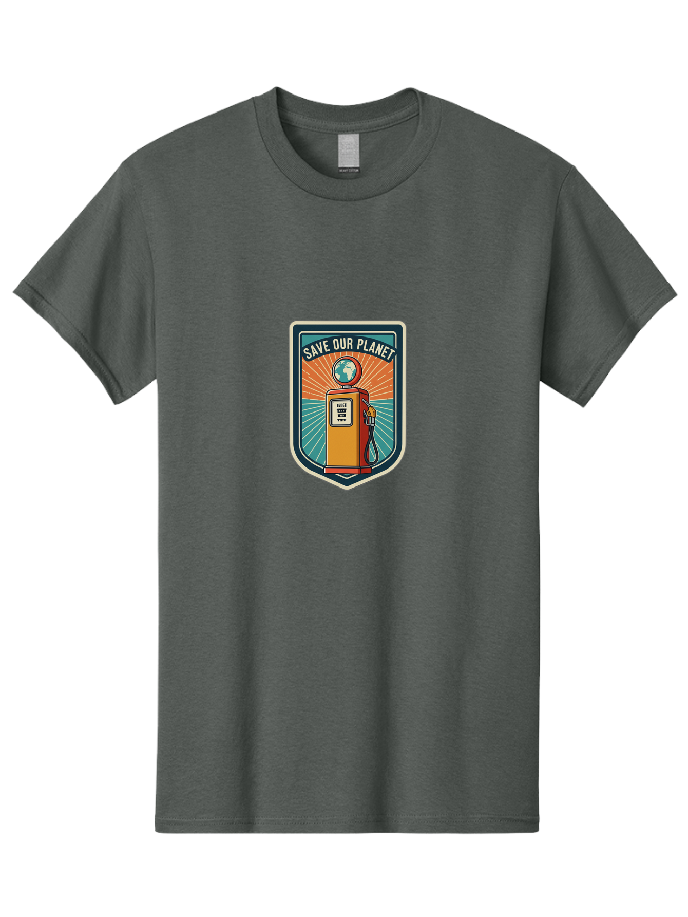 Save-Our-Planet-4 Men'S Graphic Tee, 100% Cotton, Comfortable Casual Summer Wear, Machine Washable, Gas Pump, Eco-Friendly Message, Save Our Planet, Environmental Awareness, Sustainable Living, Green Initiative, Retro-Futuristic Design, Bab380
