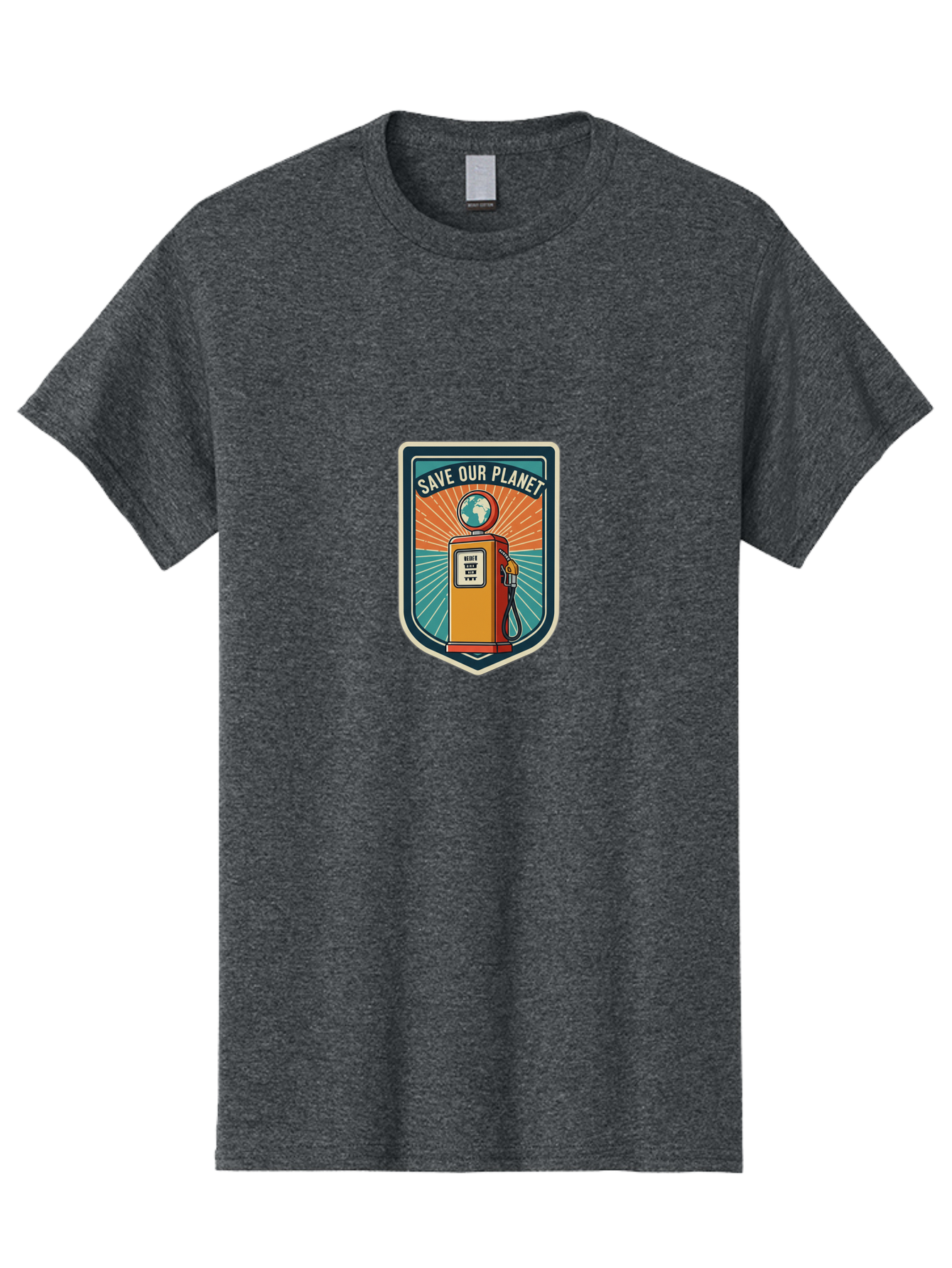 Save-Our-Planet-4 Men'S Graphic Tee, 100% Cotton, Comfortable Casual Summer Wear, Machine Washable, Gas Pump, Eco-Friendly Message, Save Our Planet, Environmental Awareness, Sustainable Living, Green Initiative, Retro-Futuristic Design, Bab380