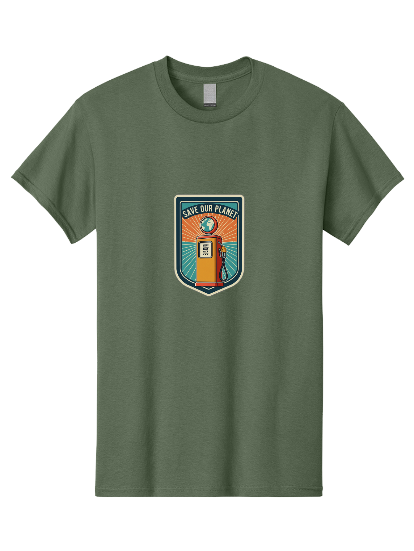 Save-Our-Planet-4 Men'S Graphic Tee, 100% Cotton, Comfortable Casual Summer Wear, Machine Washable, Gas Pump, Eco-Friendly Message, Save Our Planet, Environmental Awareness, Sustainable Living, Green Initiative, Retro-Futuristic Design, Bab380
