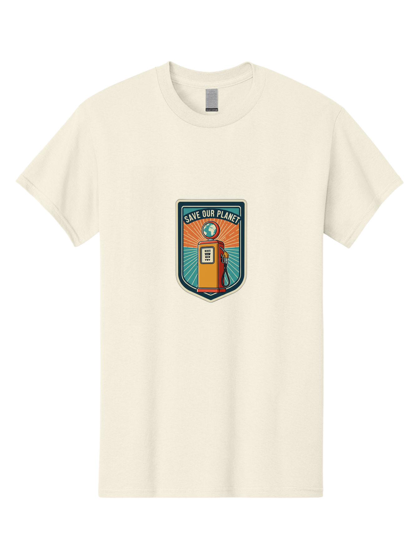 Save-Our-Planet-4 Men'S Graphic Tee, 100% Cotton, Comfortable Casual Summer Wear, Machine Washable, Gas Pump, Eco-Friendly Message, Save Our Planet, Environmental Awareness, Sustainable Living, Green Initiative, Retro-Futuristic Design, Bab380