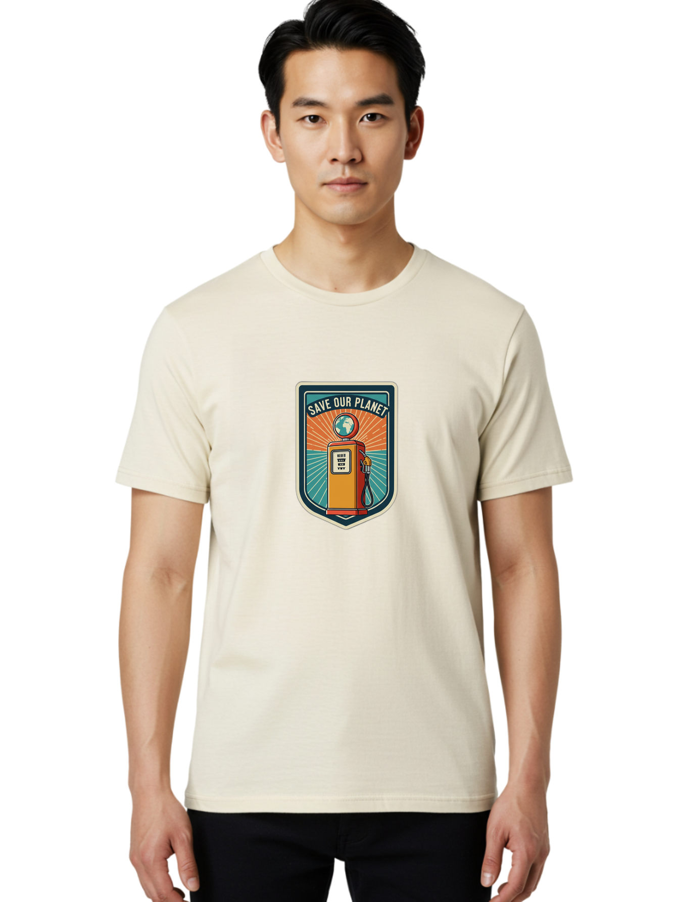 Save-Our-Planet-4 Men'S Graphic Tee, 100% Cotton, Comfortable Casual Summer Wear, Machine Washable, Gas Pump, Eco-Friendly Message, Save Our Planet, Environmental Awareness, Sustainable Living, Green Initiative, Retro-Futuristic Design, Bab380