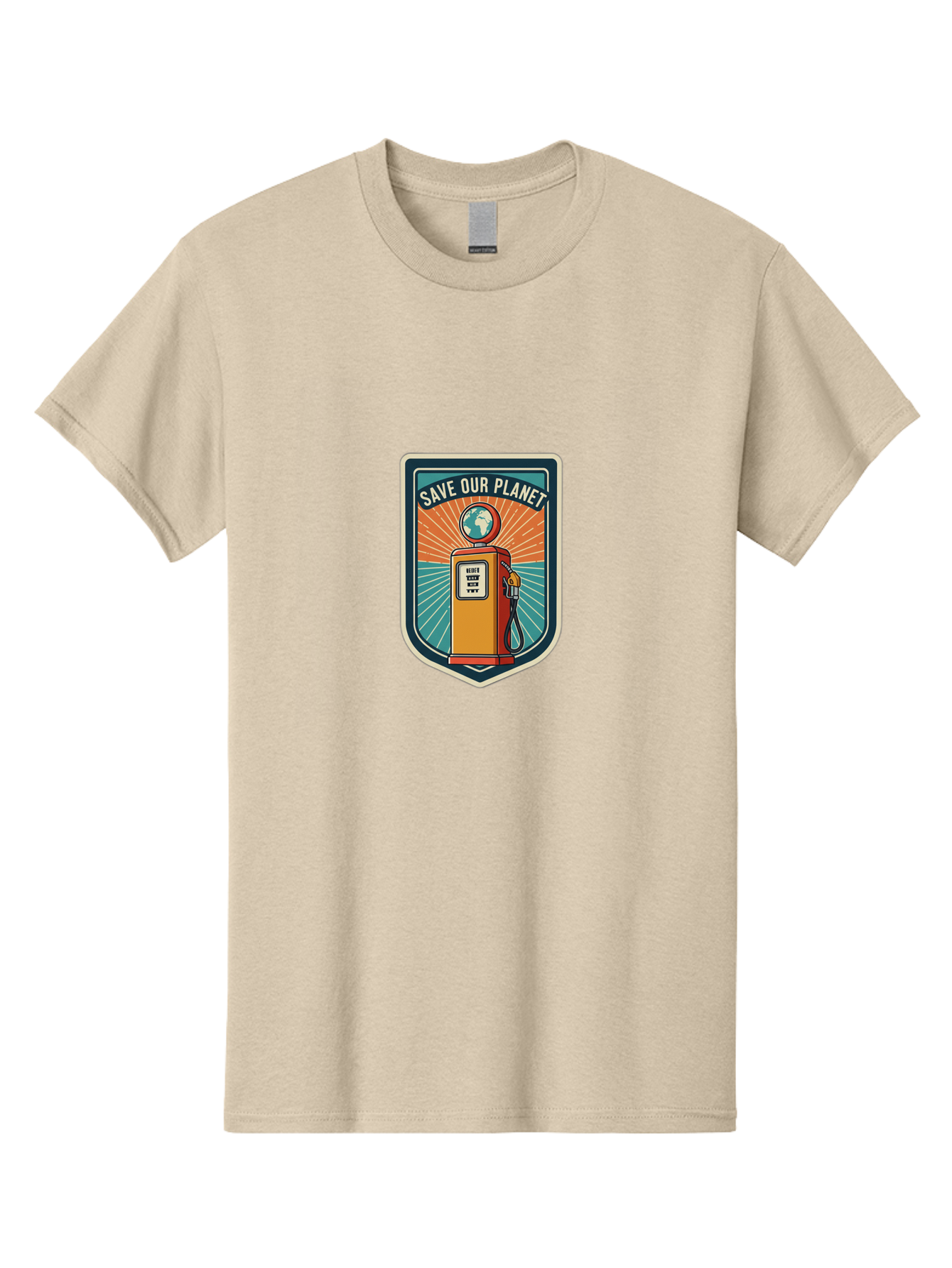 Save-Our-Planet-4 Men'S Graphic Tee, 100% Cotton, Comfortable Casual Summer Wear, Machine Washable, Gas Pump, Eco-Friendly Message, Save Our Planet, Environmental Awareness, Sustainable Living, Green Initiative, Retro-Futuristic Design, Bab380