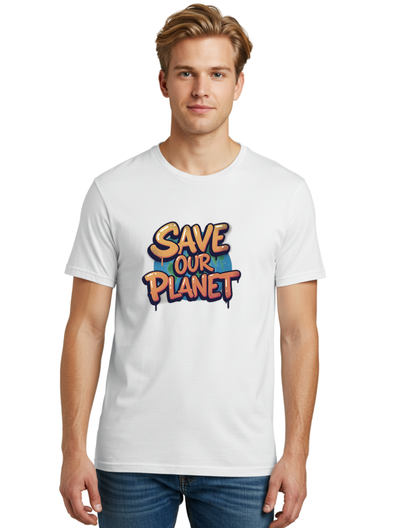 Save-Our-Planet-7 Men'S Graphic Tee, 100% Cotton, Comfortable Casual Summer Wear, Machine Washable, Save The Planet, Eco Friendly, Environmental Awareness, Sustainability, Climate Change, Earth Protection, Green Movement, Conservation Efforts, Bab383