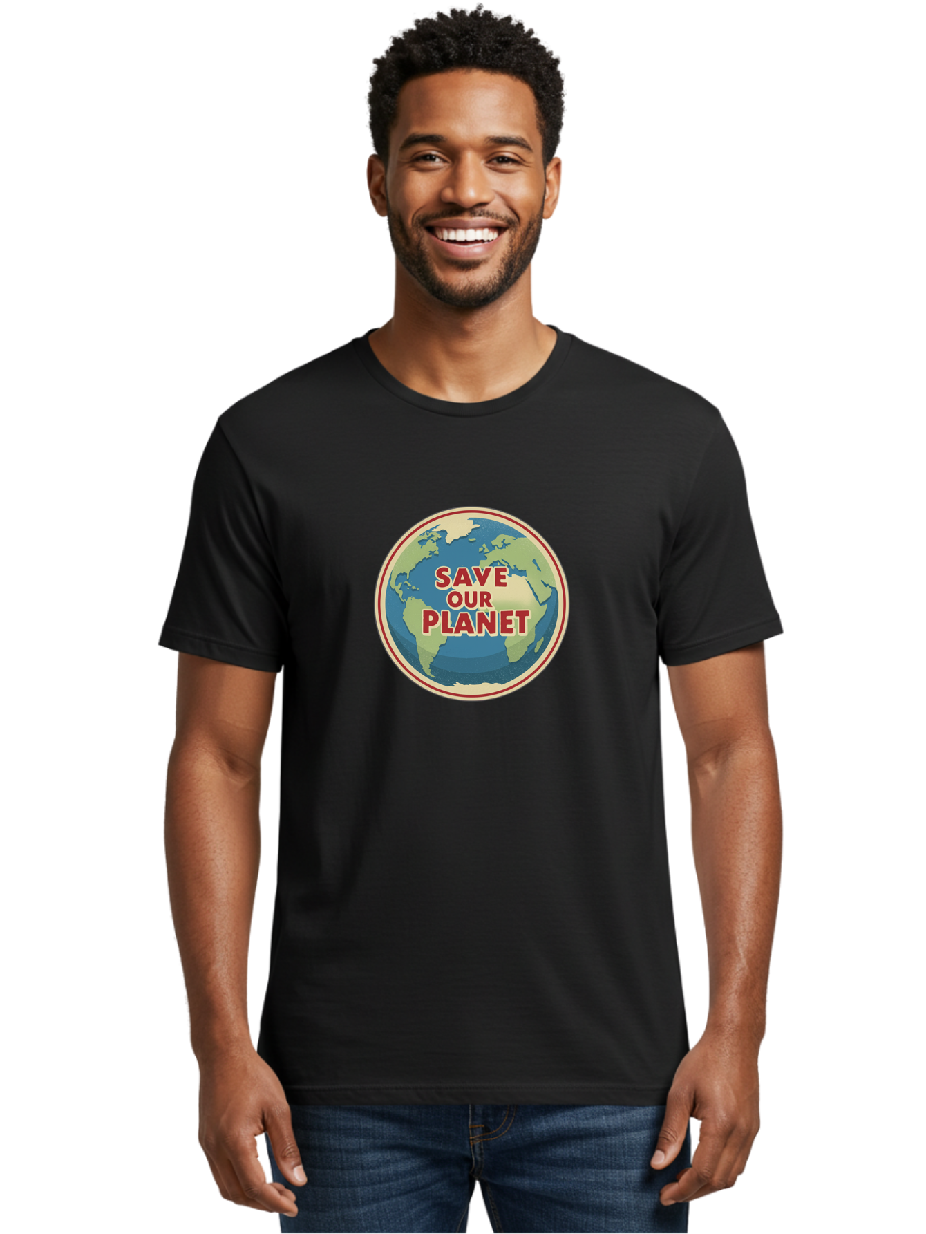 Save-Our-Planet-8 Men'S Graphic Tee, 100% Cotton, Comfortable Casual Summer Wear, Machine Washable, Globe With Save Our Planet Text, Environmental Awareness, Eco-Friendly Message, Save The Earth, Conservation, Sustainability, Eco Activism, Bab384