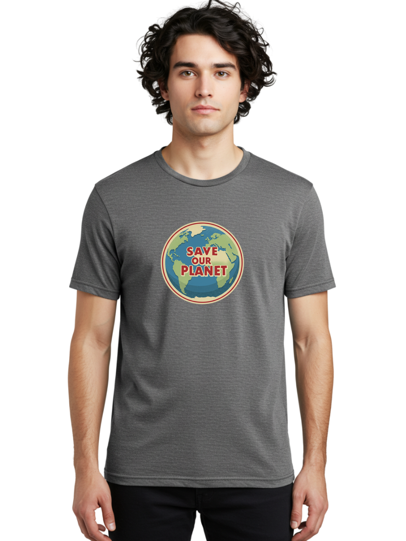 Save-Our-Planet-8 Men'S Graphic Tee, 100% Cotton, Comfortable Casual Summer Wear, Machine Washable, Globe With Save Our Planet Text, Environmental Awareness, Eco-Friendly Message, Save The Earth, Conservation, Sustainability, Eco Activism, Bab384