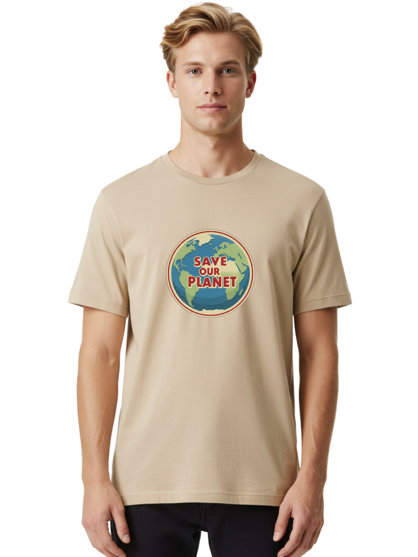 Save-Our-Planet-8 Men'S Graphic Tee, 100% Cotton, Comfortable Casual Summer Wear, Machine Washable, Globe With Save Our Planet Text, Environmental Awareness, Eco-Friendly Message, Save The Earth, Conservation, Sustainability, Eco Activism, Bab384
