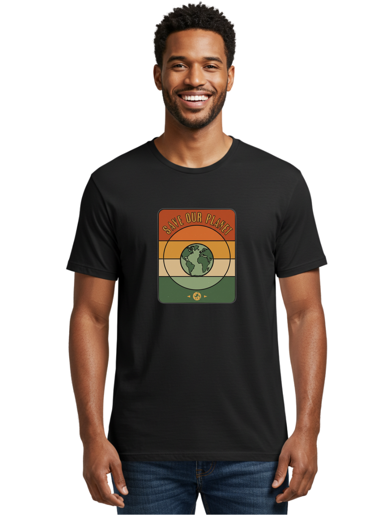 Save-Our-Planet Men'S Graphic Tee, 100% Cotton, Comfortable Casual Summer Wear, Machine Washable, Earth Conservation, Environmental Protection, Save Our Planet, Eco Friendly, Global Sustainability, Green Initiative, Retro Style, Bab385