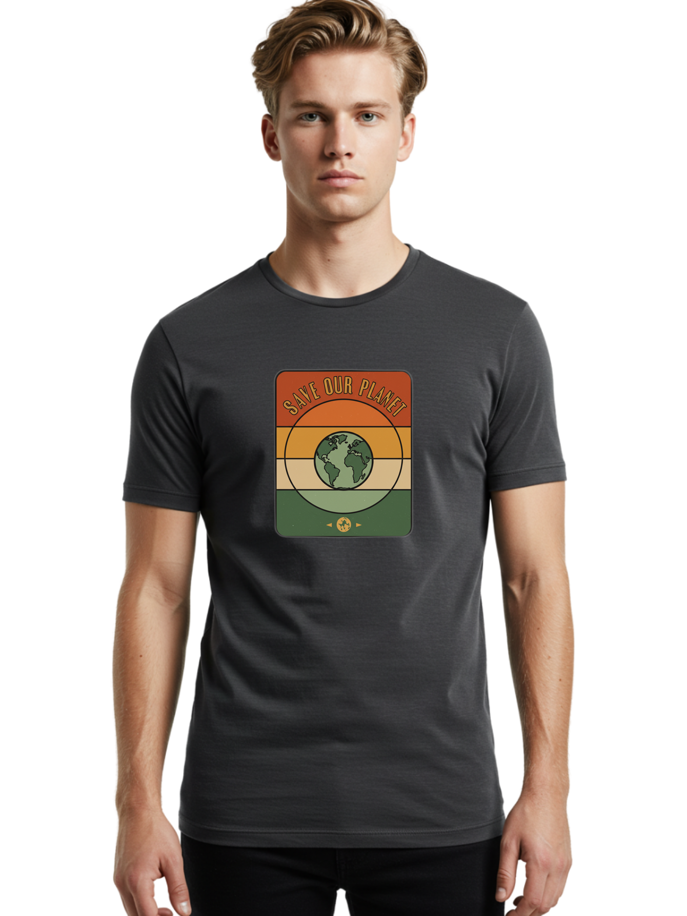 Save-Our-Planet Men'S Graphic Tee, 100% Cotton, Comfortable Casual Summer Wear, Machine Washable, Earth Conservation, Environmental Protection, Save Our Planet, Eco Friendly, Global Sustainability, Green Initiative, Retro Style, Bab385