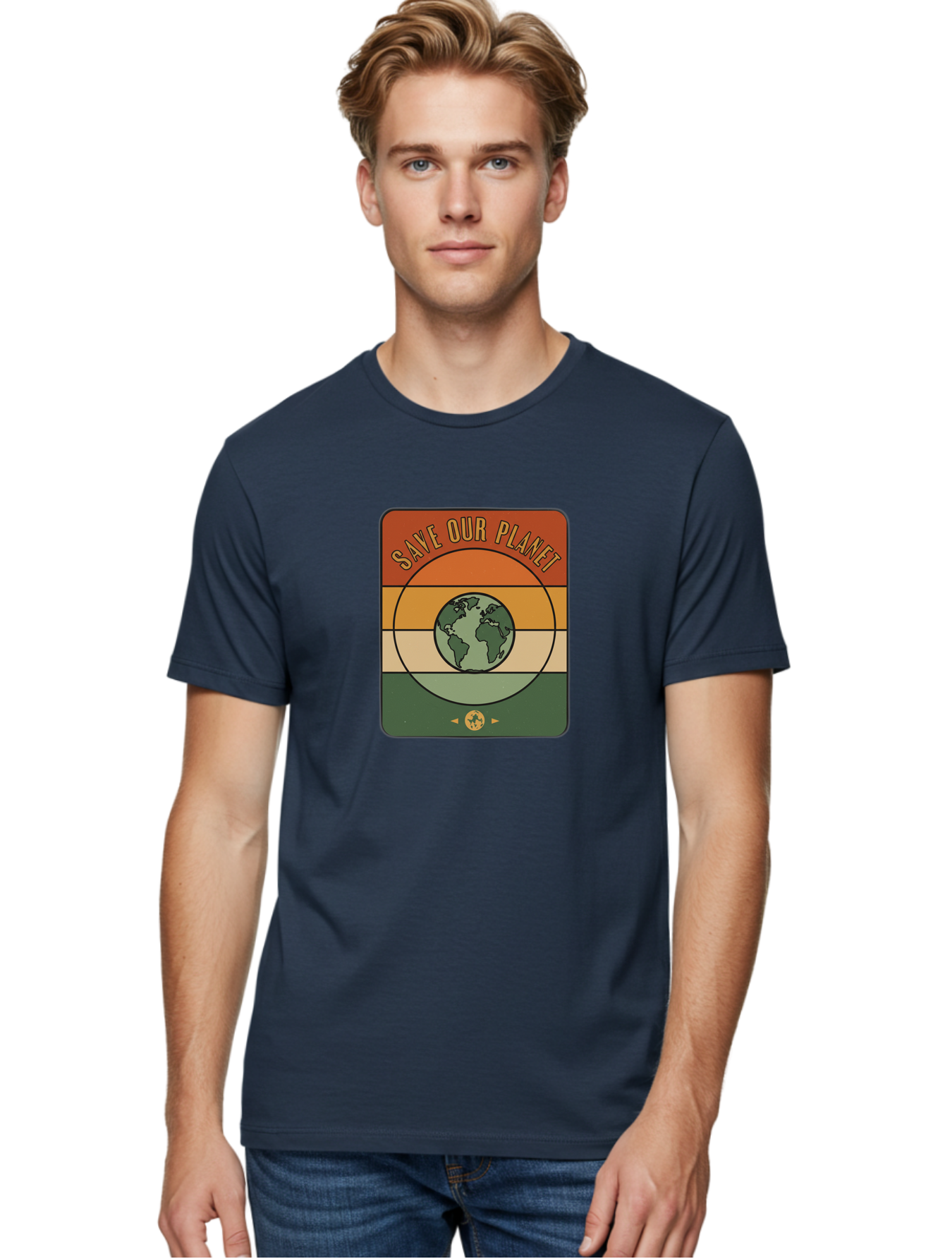 Save-Our-Planet Men'S Graphic Tee, 100% Cotton, Comfortable Casual Summer Wear, Machine Washable, Earth Conservation, Environmental Protection, Save Our Planet, Eco Friendly, Global Sustainability, Green Initiative, Retro Style, Bab385