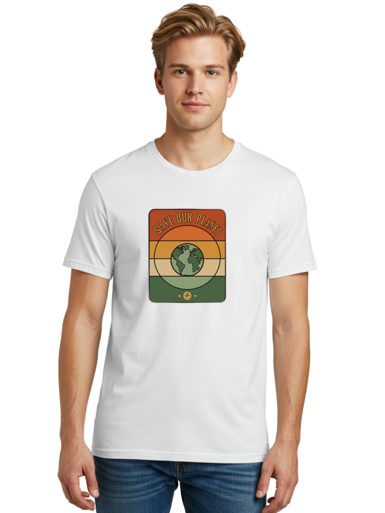 Save-Our-Planet Men'S Graphic Tee, 100% Cotton, Comfortable Casual Summer Wear, Machine Washable, Earth Conservation, Environmental Protection, Save Our Planet, Eco Friendly, Global Sustainability, Green Initiative, Retro Style, Bab385