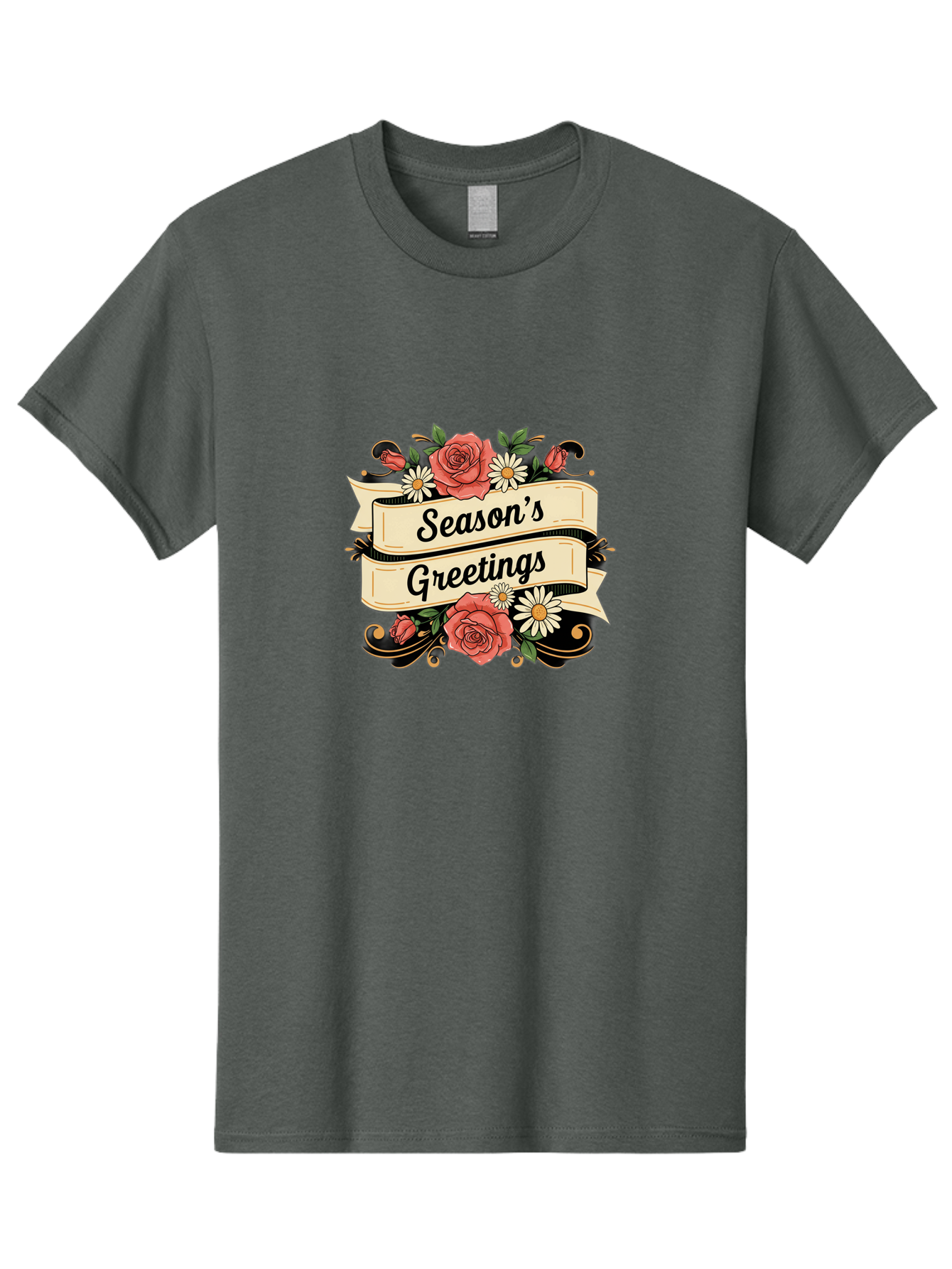 Season-S-Greetings Men'S Graphic Tee, 100% Cotton, Comfortable Casual Summer Wear, Machine Washable, Vintage Floral Design, Roses And Daisies, Festive Holiday Greeting, Elegant Black Script, Classic Christmas Theme, Warm Winter Wishes, Bab388