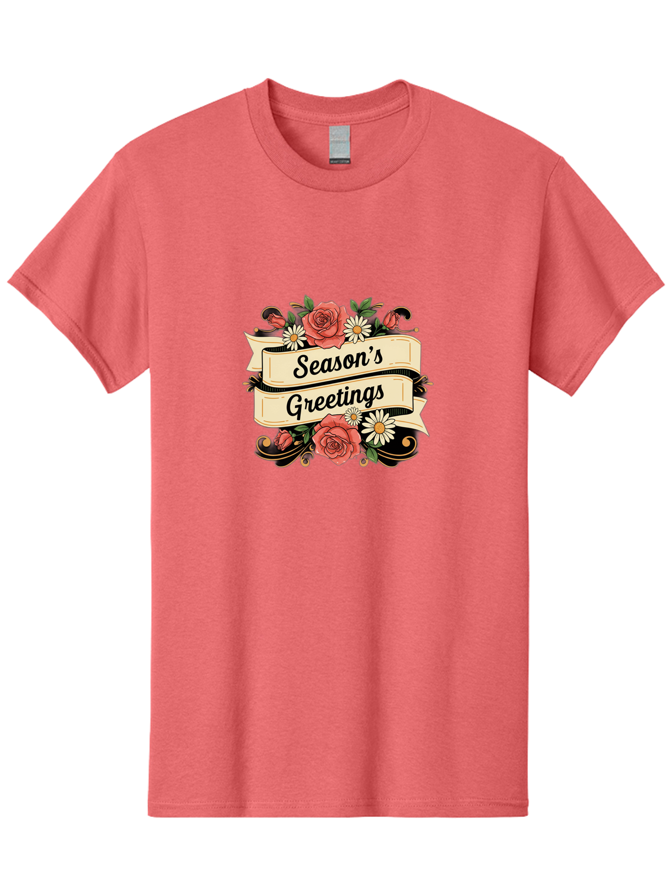 Season-S-Greetings Men'S Graphic Tee, 100% Cotton, Comfortable Casual Summer Wear, Machine Washable, Vintage Floral Design, Roses And Daisies, Festive Holiday Greeting, Elegant Black Script, Classic Christmas Theme, Warm Winter Wishes, Bab388