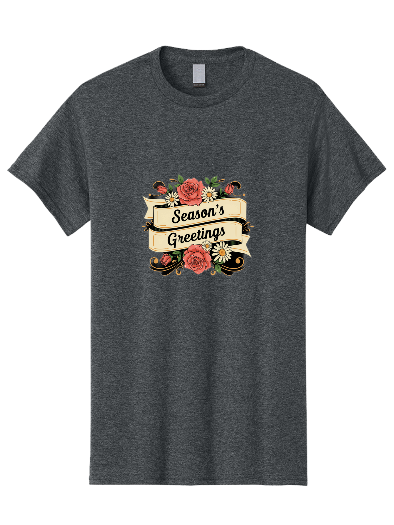 Season-S-Greetings Men'S Graphic Tee, 100% Cotton, Comfortable Casual Summer Wear, Machine Washable, Vintage Floral Design, Roses And Daisies, Festive Holiday Greeting, Elegant Black Script, Classic Christmas Theme, Warm Winter Wishes, Bab388